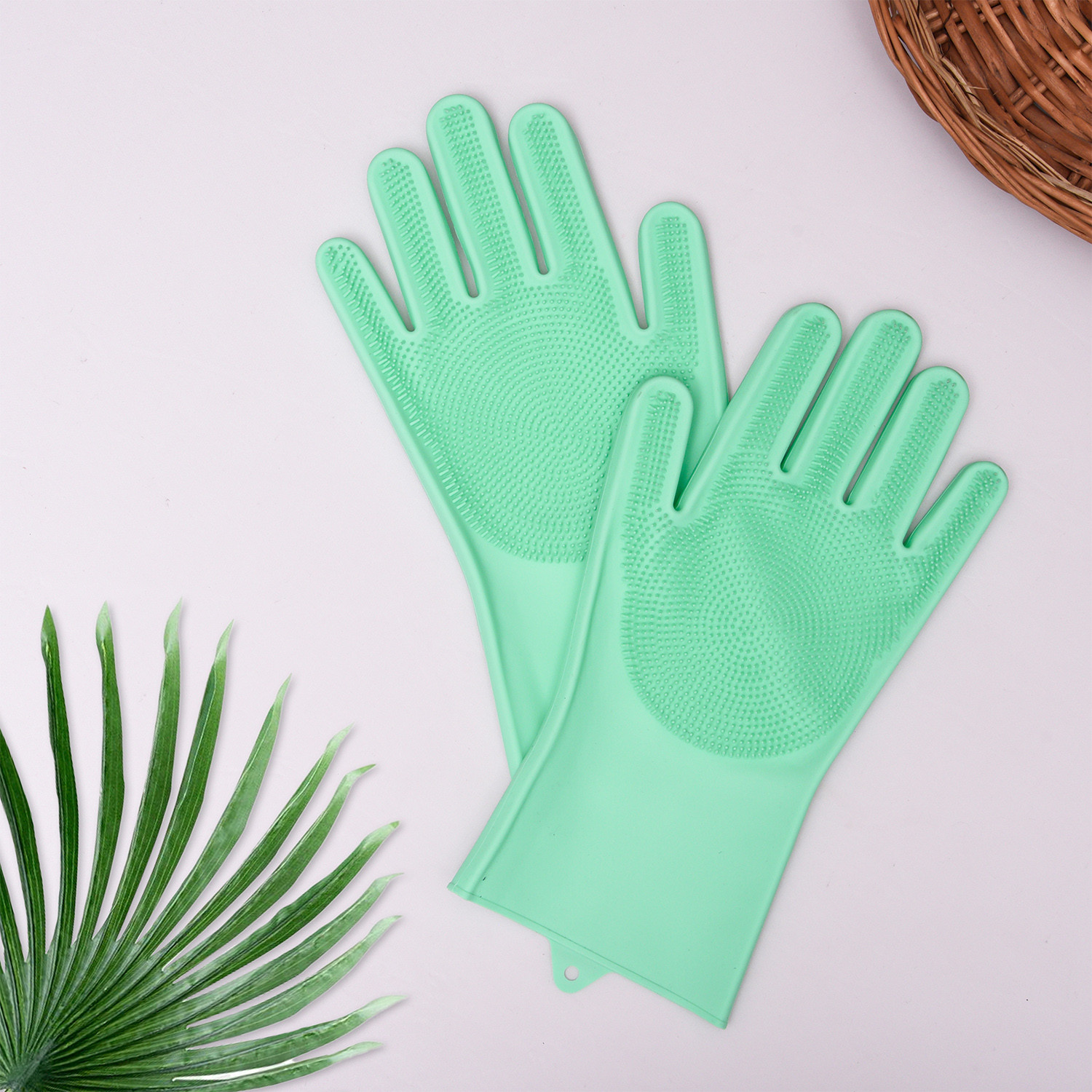 Kuber Industries Kitchen Gloves|Silicone Kitchen Dish Washing Gloves|Scrubbing Gloves For Kitchen|Car Cleaning Gloves|Bathroom Cleaning Gloves|1 Pair (Green)
