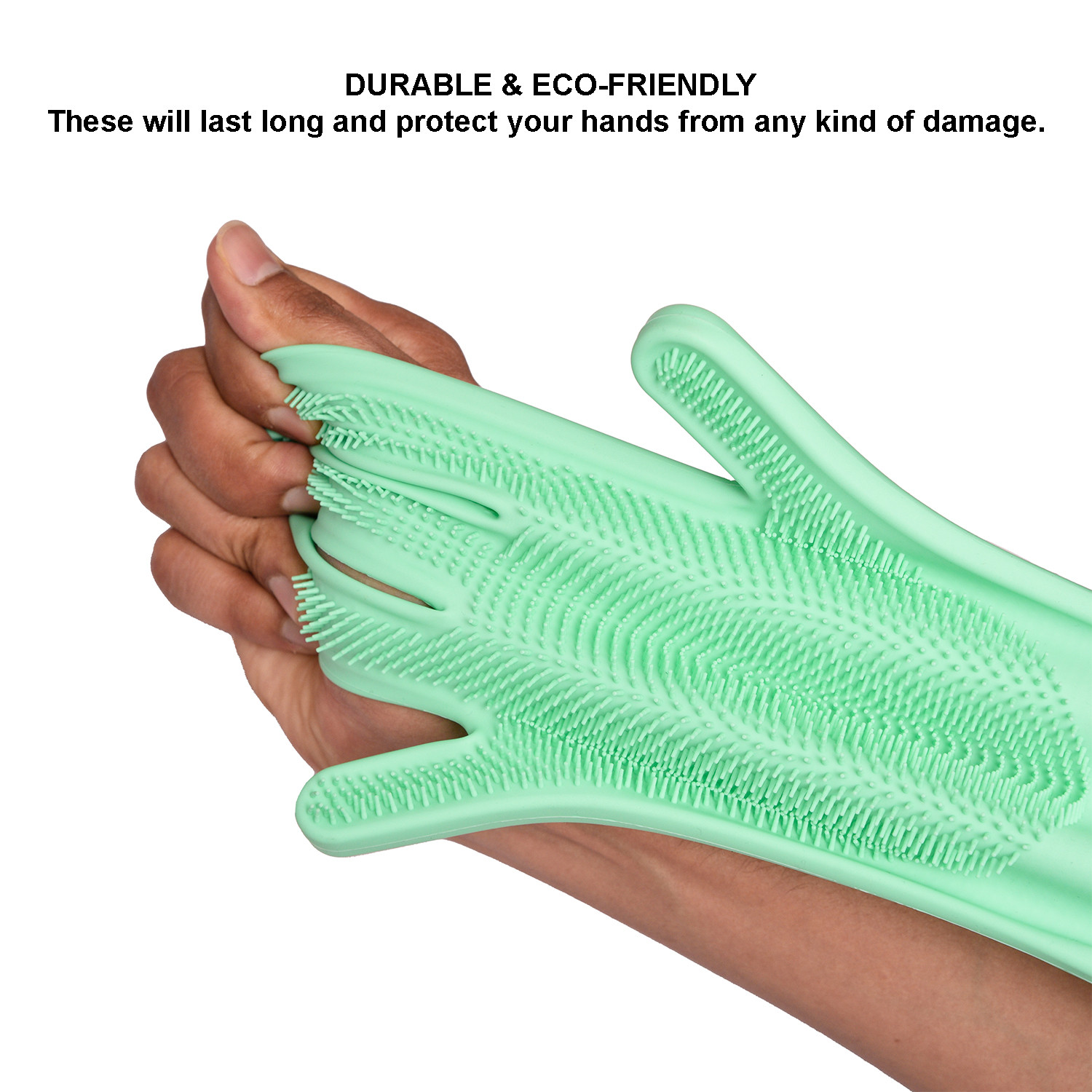Kuber Industries Kitchen Gloves|Silicone Kitchen Dish Washing Gloves|Scrubbing Gloves For Kitchen|Car Cleaning Gloves|Bathroom Cleaning Gloves|1 Pair (Green)