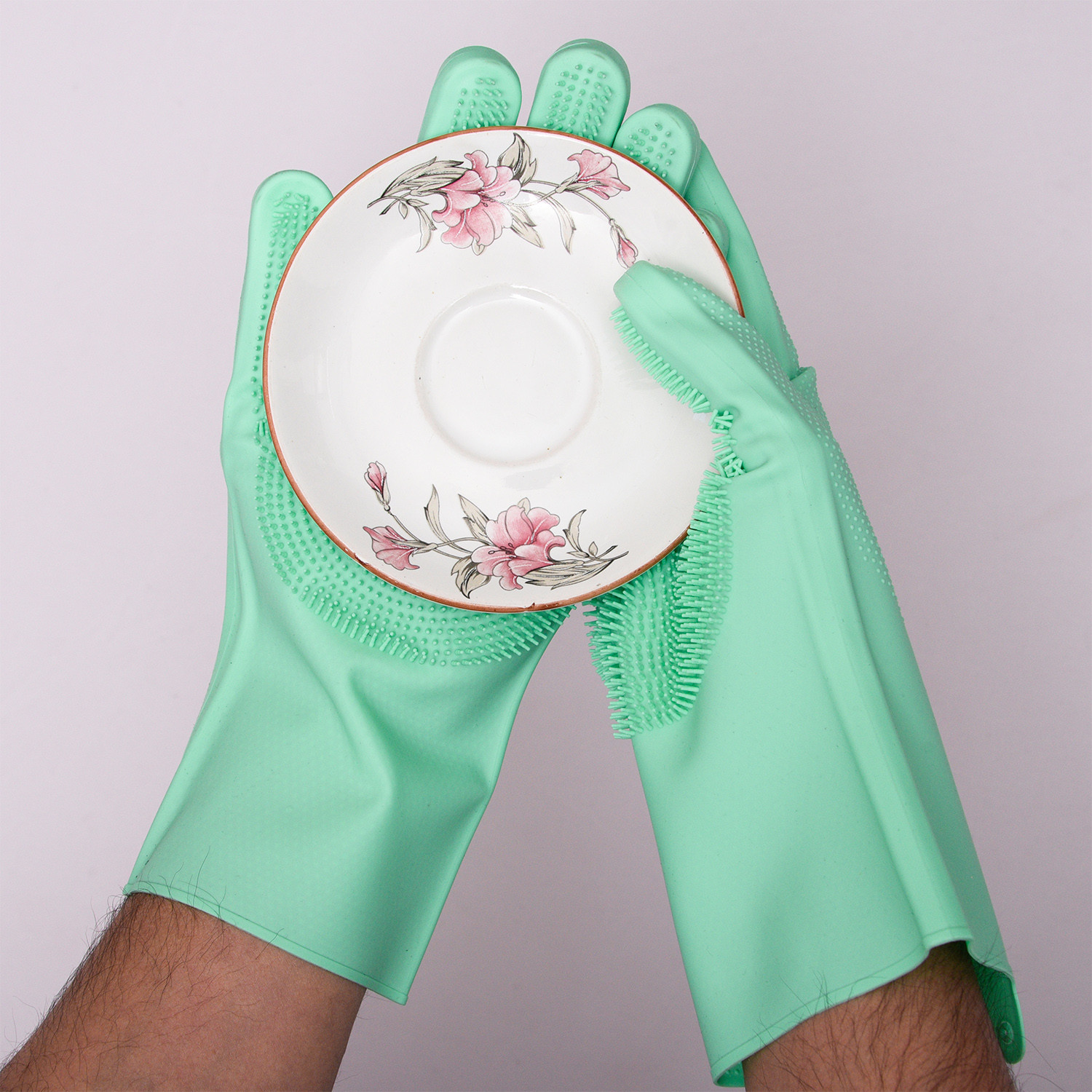 Kuber Industries Kitchen Gloves|Silicone Kitchen Dish Washing Gloves|Scrubbing Gloves For Kitchen|Car Cleaning Gloves|Bathroom Cleaning Gloves|1 Pair (Green)