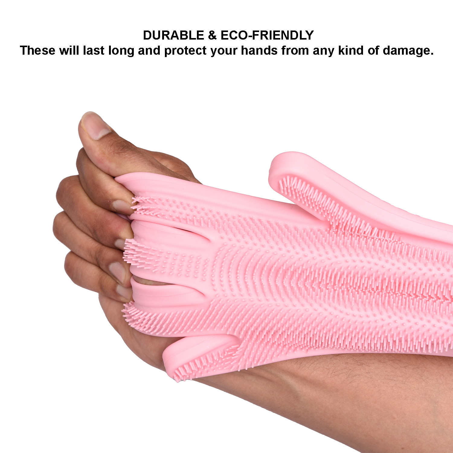 Kuber Industries Kitchen Gloves|Silicone Kitchen Dish Washing Gloves|Scrubbing Gloves For Kitchen|Car Cleaning Gloves|Bathroom Cleaning Gloves|1 Pair (Pink)