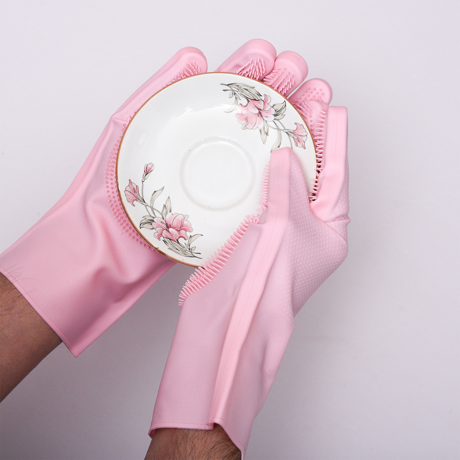 Kuber Industries Kitchen Gloves|Silicone Kitchen Dish Washing Gloves|Scrubbing Gloves For Kitchen|Car Cleaning Gloves|Bathroom Cleaning Gloves|1 Pair (Pink)
