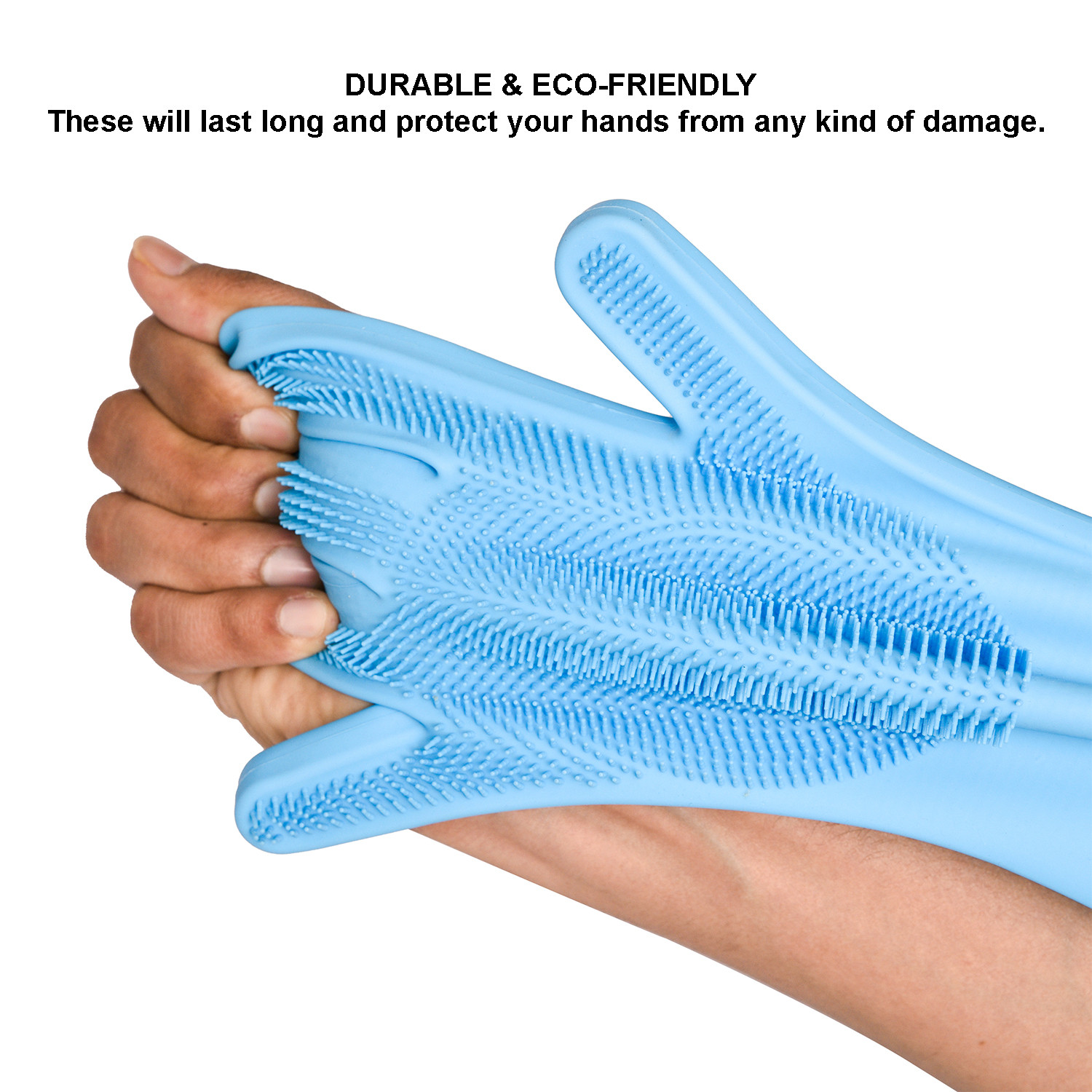 Kuber Industries Kitchen Gloves|Silicone Kitchen Dish Washing Gloves|Scrubbing Gloves For Kitchen|Car Cleaning Gloves|Bathroom Cleaning Gloves|1 Pair (Sky Blue)