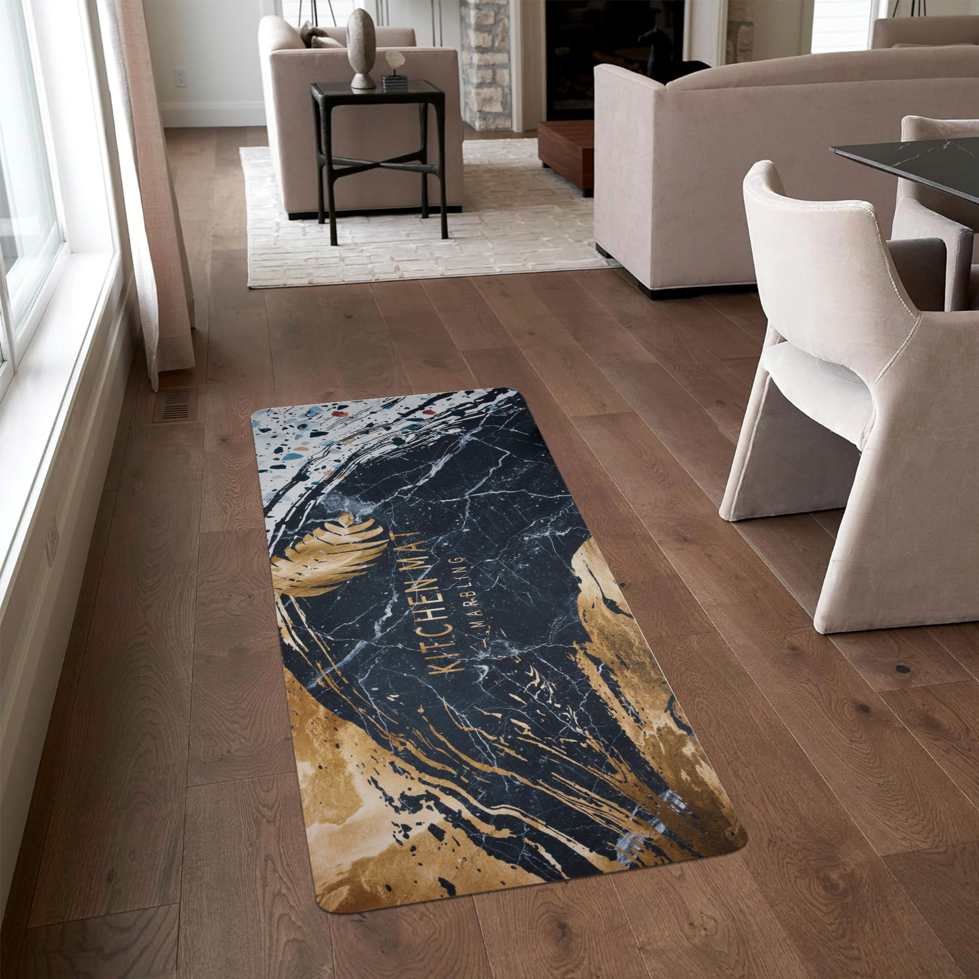 Kuber Industries Kitchen Mats for floor  Floor Carpet  Carpet for Home  Runner for Kitchen  Kitchen Floor Runner  Anti-Skid  Carpet Rug for Entrance  Golden Marble Print  Black