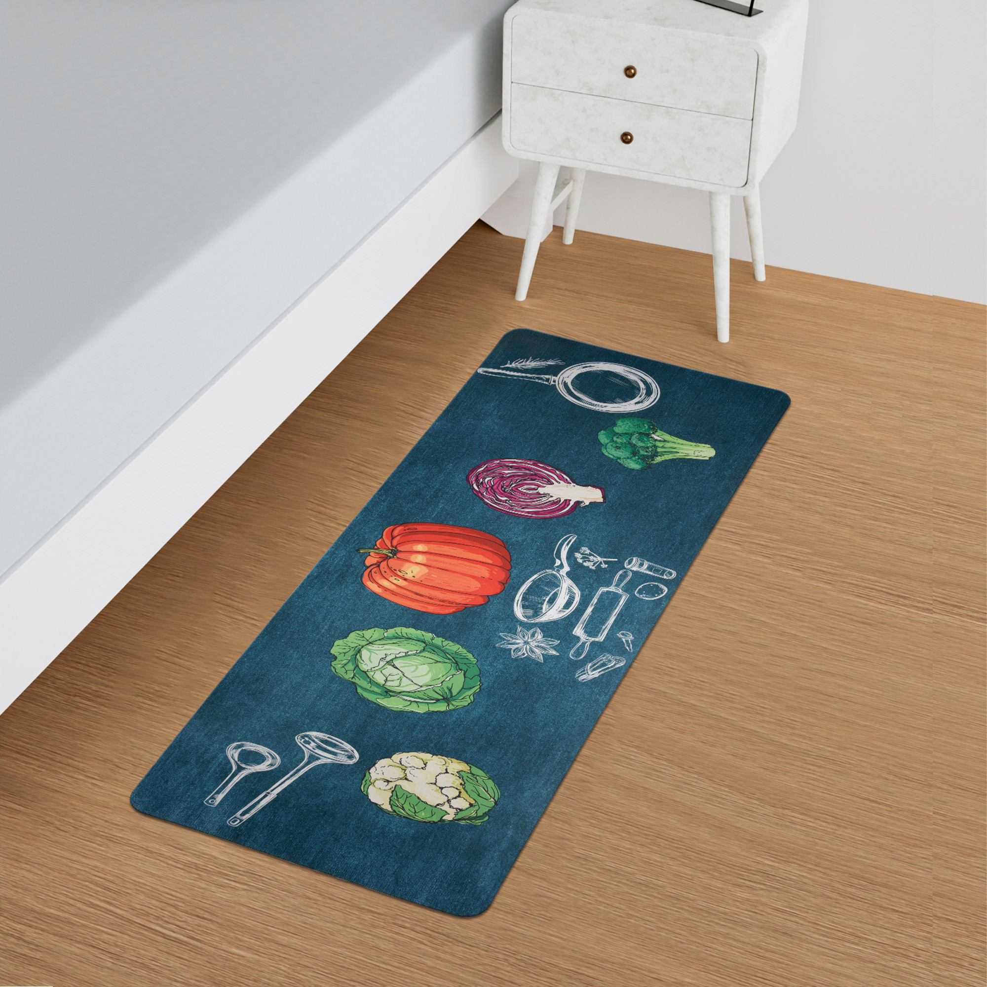 Kuber Industries Kitchen Mats for floor  Floor Carpet  Carpet for Home  Runner for Kitchen  Kitchen Floor Runner  Anti-Skid  Carpet Rug for Entrance  Vegetables Print  Green