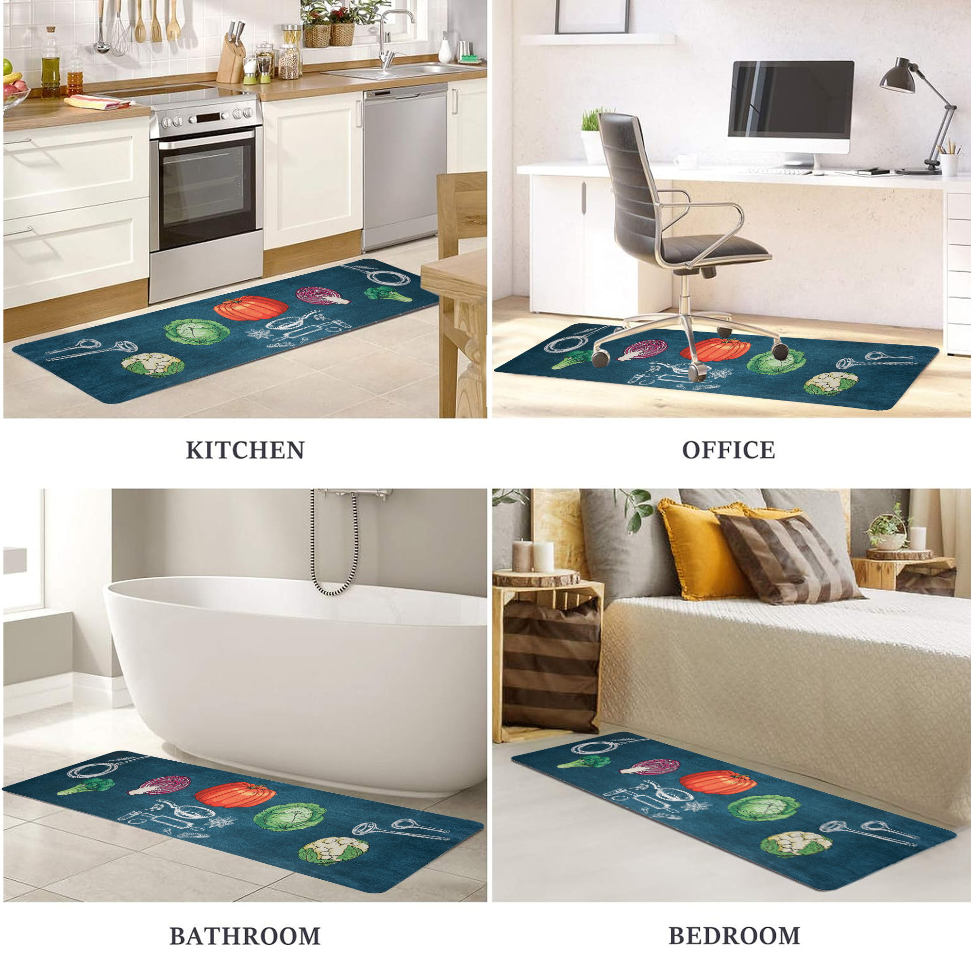 Kuber Industries Kitchen Mats for floor  Floor Carpet  Carpet for Home  Runner for Kitchen  Kitchen Floor Runner  Anti-Skid  Carpet Rug for Entrance  Vegetables Print  Green