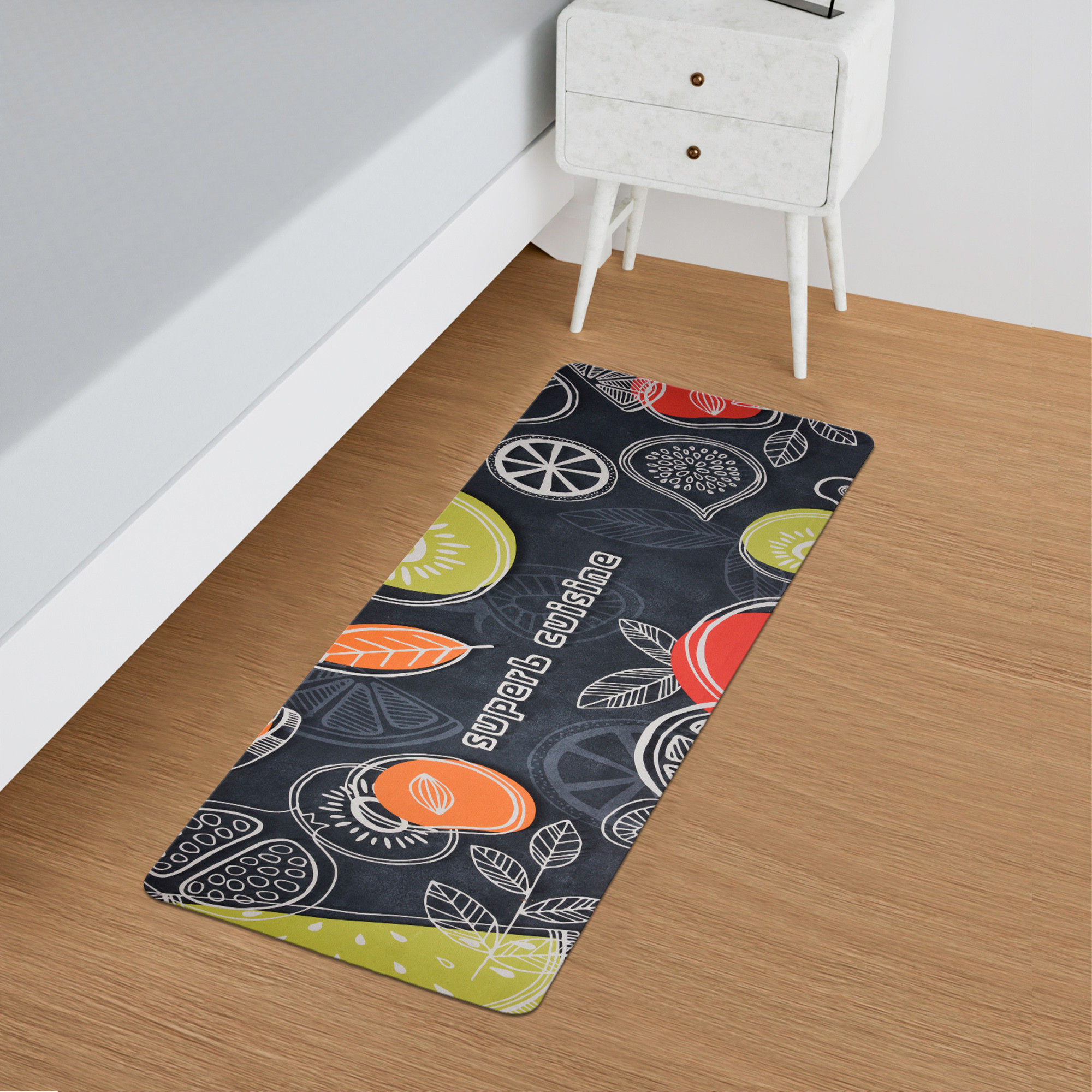 Kuber Industries Kitchen Mats for floor  Floor Carpet  Carpet for Home  Runner for Kitchen  Kitchen Floor Runner  Anti-Skid  Carpet Rug for Entrance  Super Cuishine Print  Black