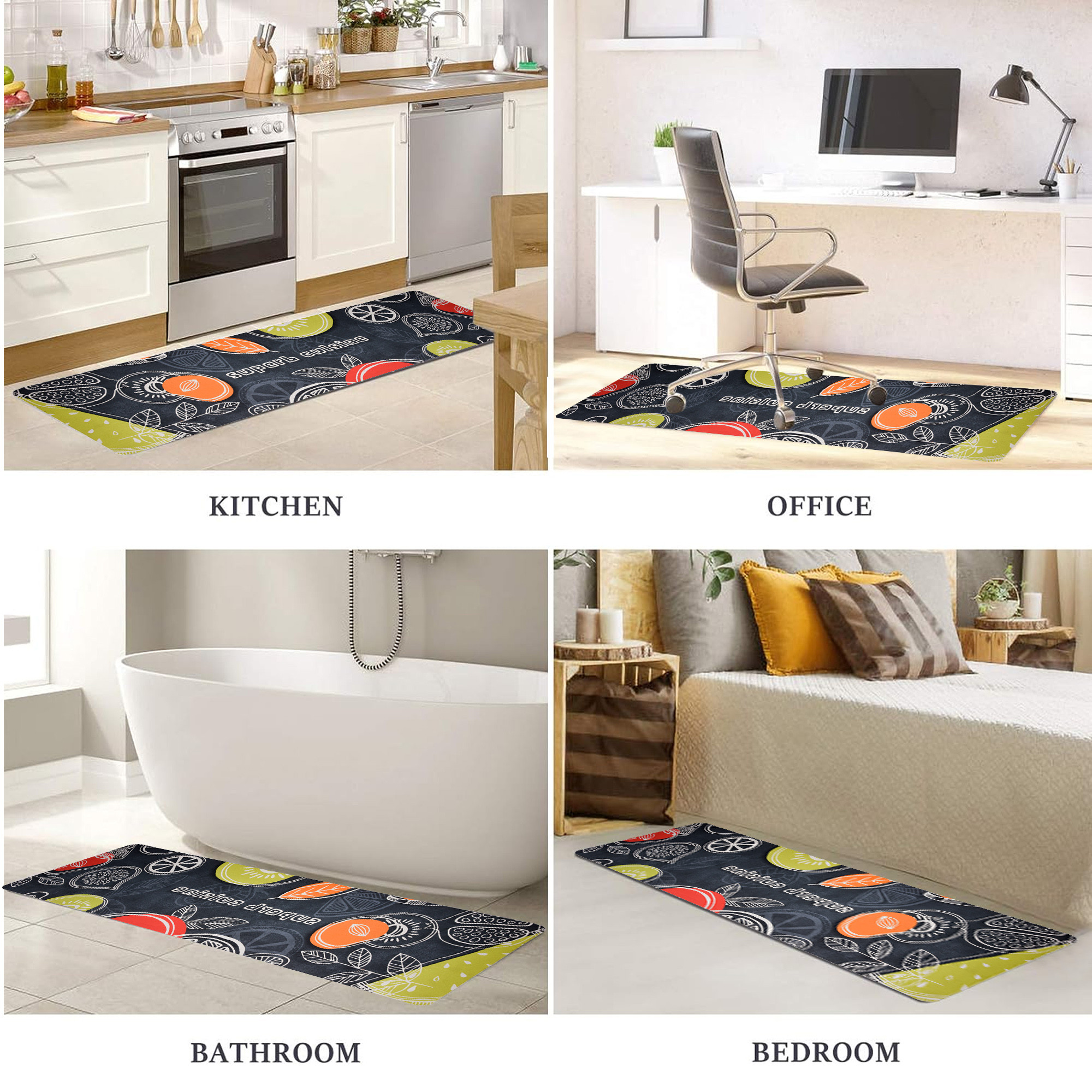 Kuber Industries Kitchen Mats for floor  Floor Carpet  Carpet for Home  Runner for Kitchen  Kitchen Floor Runner  Anti-Skid  Carpet Rug for Entrance  Super Cuishine Print  Black