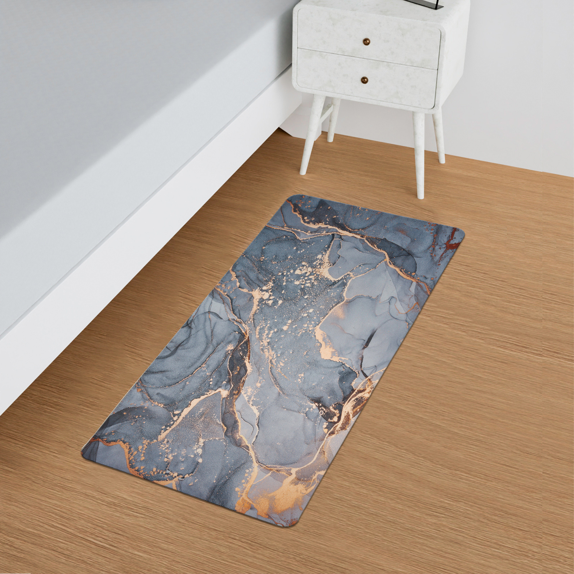 Kuber Industries Kitchen Mats for floor  Floor Carpet  Carpet for Home  Runner for Kitchen  Kitchen Floor Runner  Anti-Skid  Carpet Rug for Entrance  Golden Marble Print  Grey
