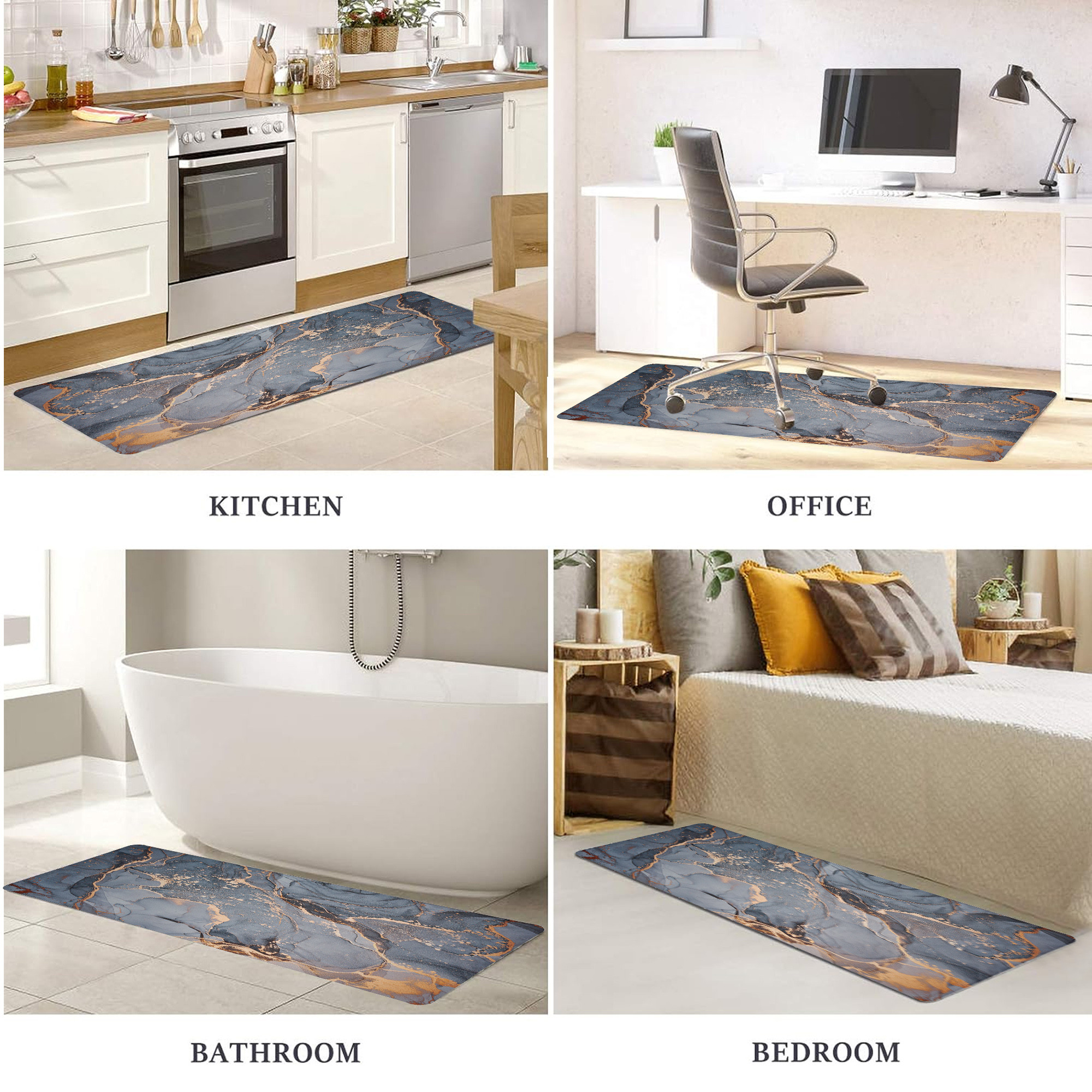 Kuber Industries Kitchen Mats for floor  Floor Carpet  Carpet for Home  Runner for Kitchen  Kitchen Floor Runner  Anti-Skid  Carpet Rug for Entrance  Golden Marble Print  Grey