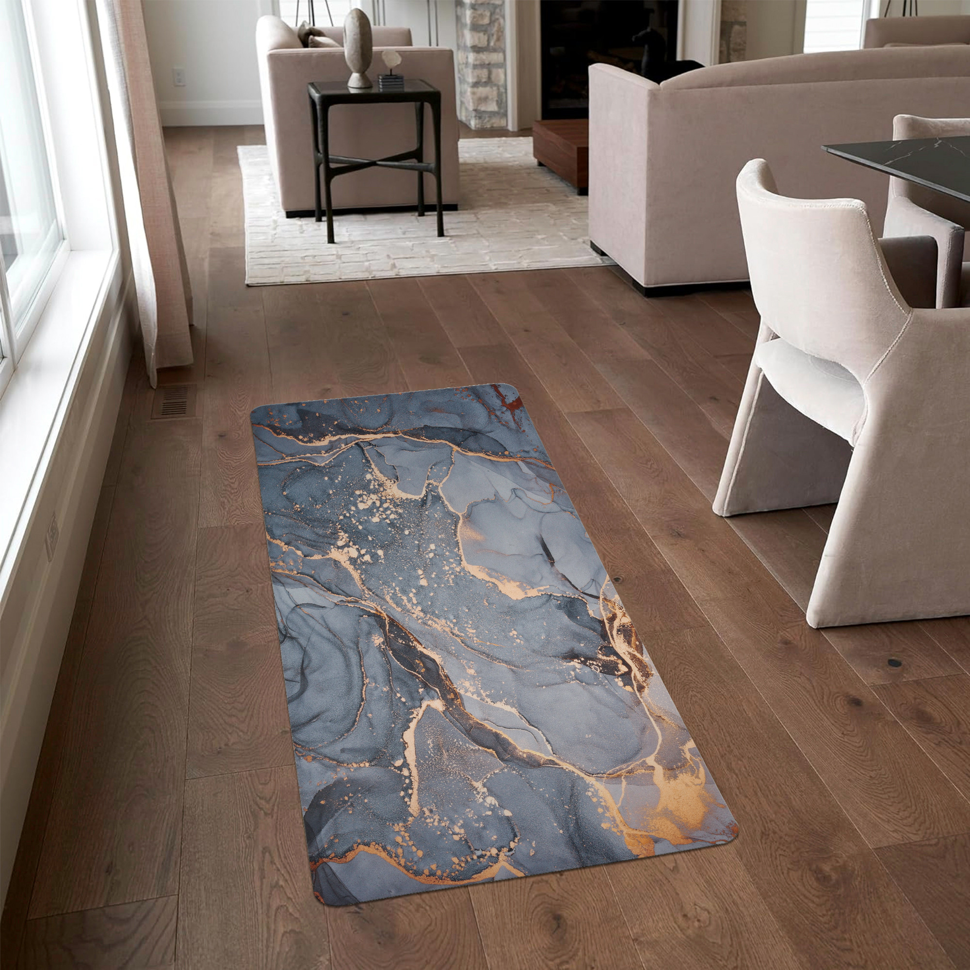 Kuber Industries Kitchen Mats for floor  Floor Carpet  Carpet for Home  Runner for Kitchen  Kitchen Floor Runner  Anti-Skid  Carpet Rug for Entrance  Golden Marble Print  Grey