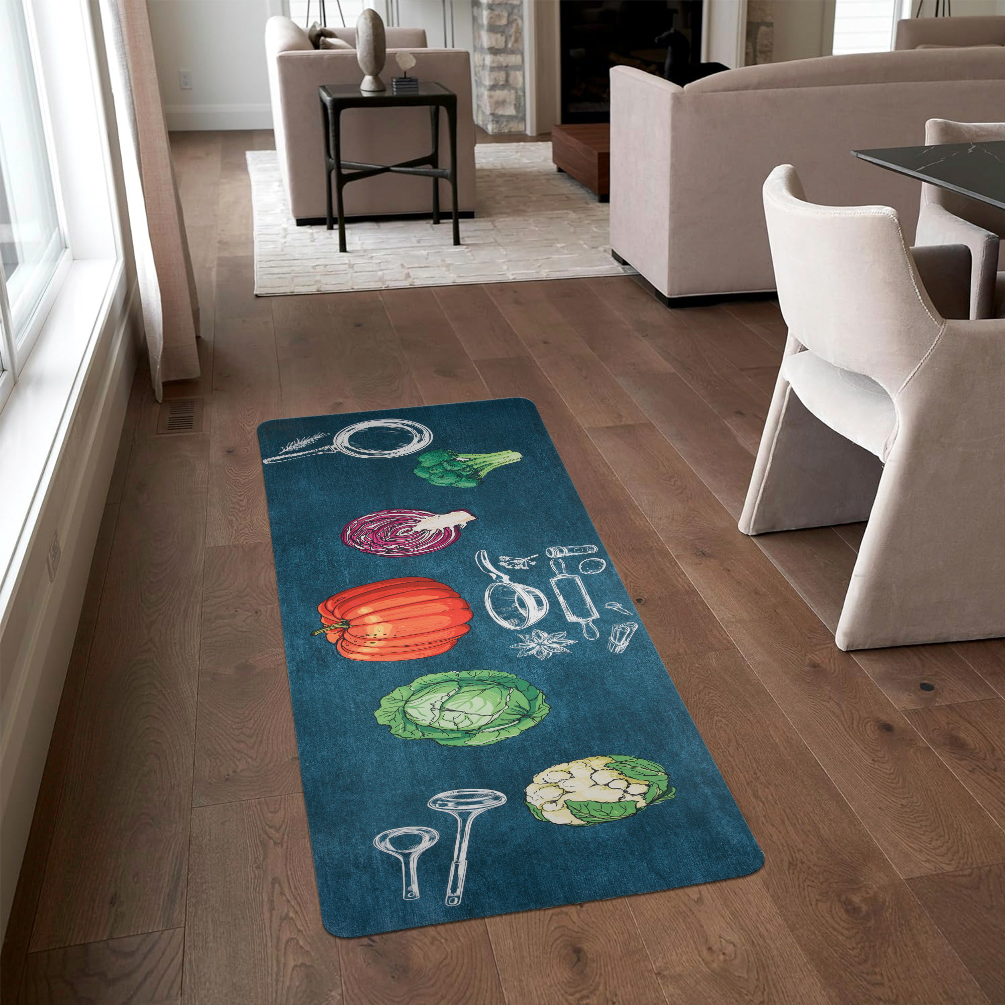 Kuber Industries Kitchen Mats for floor  Floor Carpet  Carpet for Home  Runner for Kitchen  Kitchen Floor Runner  Anti-Skid  Carpet Rug for Entrance  Vegetables Print  Green