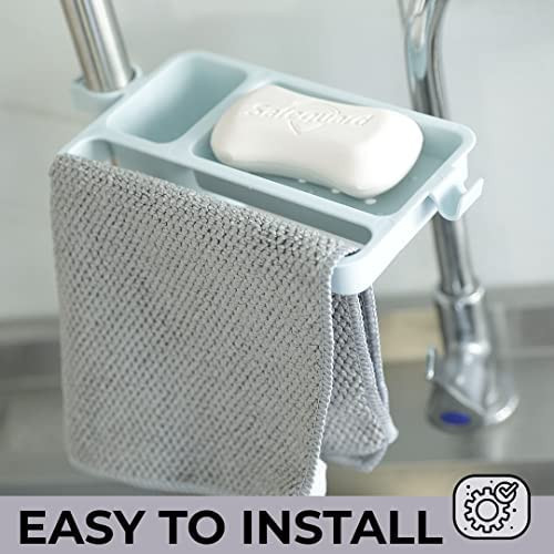 Kuber Industries Kitchen Organizer With Soap Holder|Premium PP|Durable & Sturdy|DIY Self-Adhesive Design|Multipurpose Bathroom Shelf|Smart Drainage Holes|TM18005|Blue