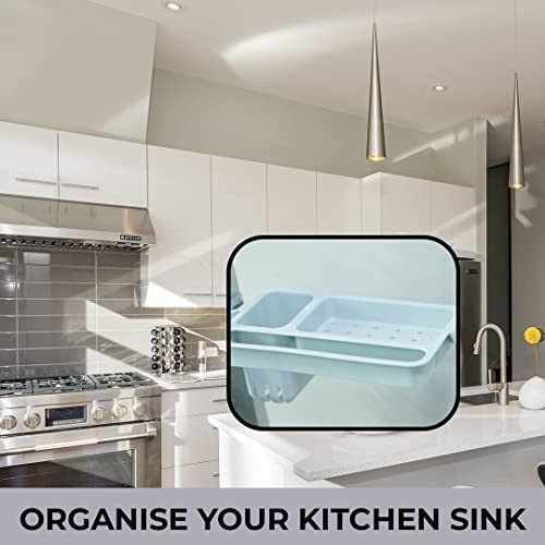 Kuber Industries Kitchen Organizer With Soap Holder|Premium PP|Durable & Sturdy|DIY Self-Adhesive Design|Multipurpose Bathroom Shelf|Smart Drainage Holes|TM18005|Blue