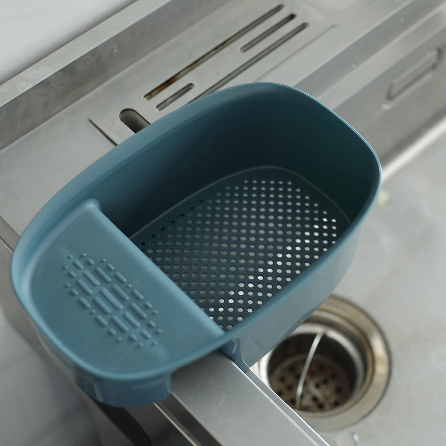 Kuber Industries Kitchen Organizer With Soap Holder|Premium PP|Durable & Sturdy|Multipurpose Bathroom Shelf|Smart Drainage Holes|TM21001|Blue
