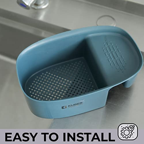 Kuber Industries Kitchen Organizer With Soap Holder|Premium PP|Durable & Sturdy|Multipurpose Bathroom Shelf|Smart Drainage Holes|TM21001|Blue