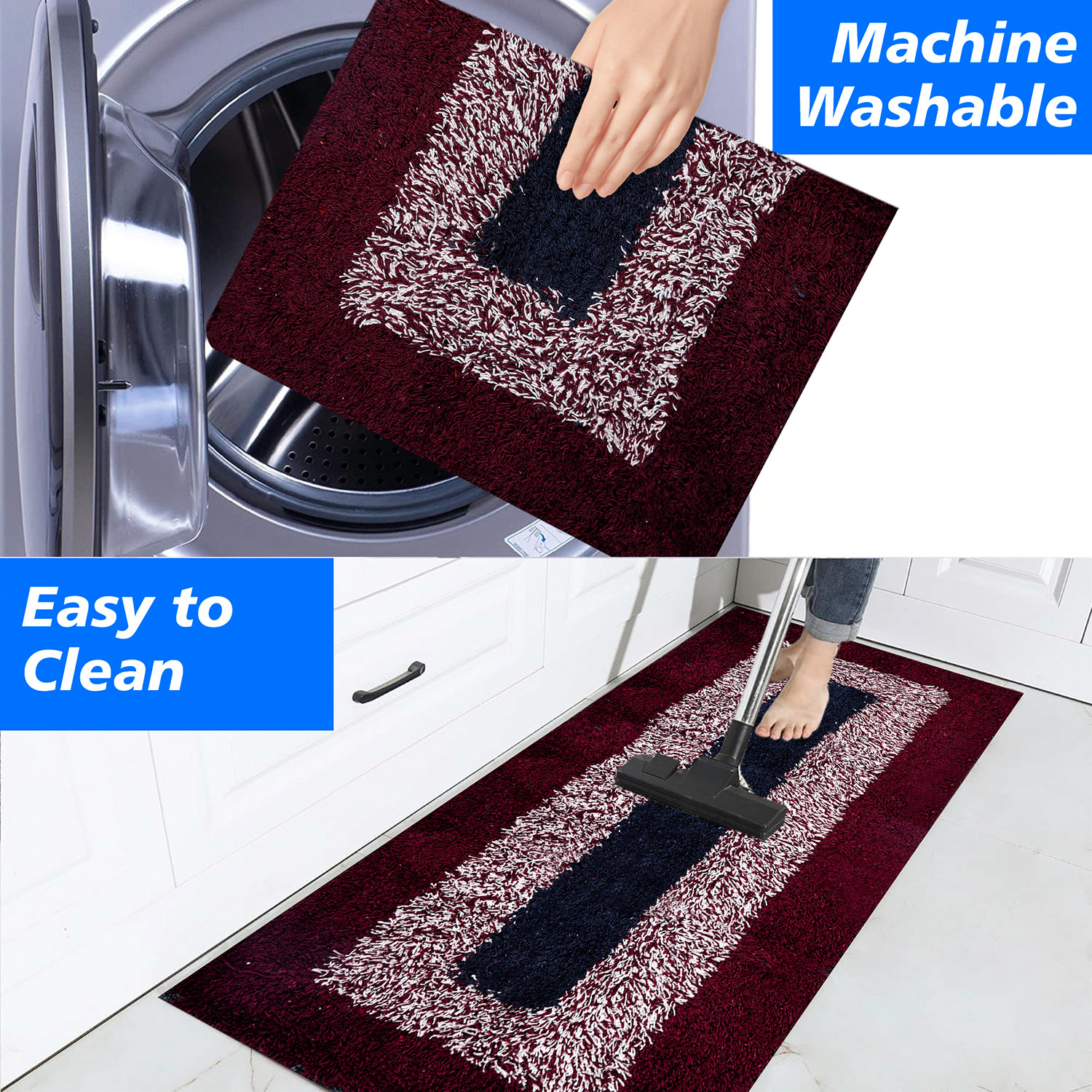 Kuber Industries Kitchen Set  Luxury Kitchen Floor Door Mat Runner Set  Doormat for Kitchen  Cotton Border Kitchen Set  Door Mat  Kitchen Runner Set  2 Pcs Set  Maroon