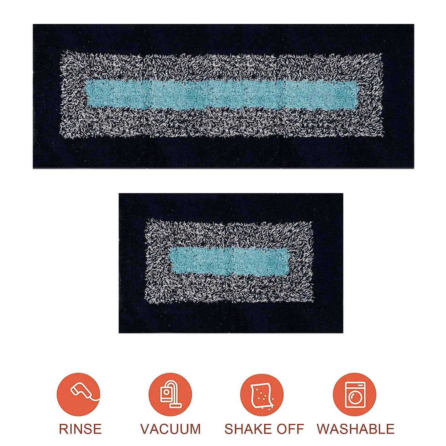 Kuber Industries Kitchen Set | Luxury Kitchen Floor Door Mat Runner Set | Doormat for Kitchen | Cotton Border Kitchen Set | Door Mat & Kitchen Runner Set | 2 Pcs Set | Blue