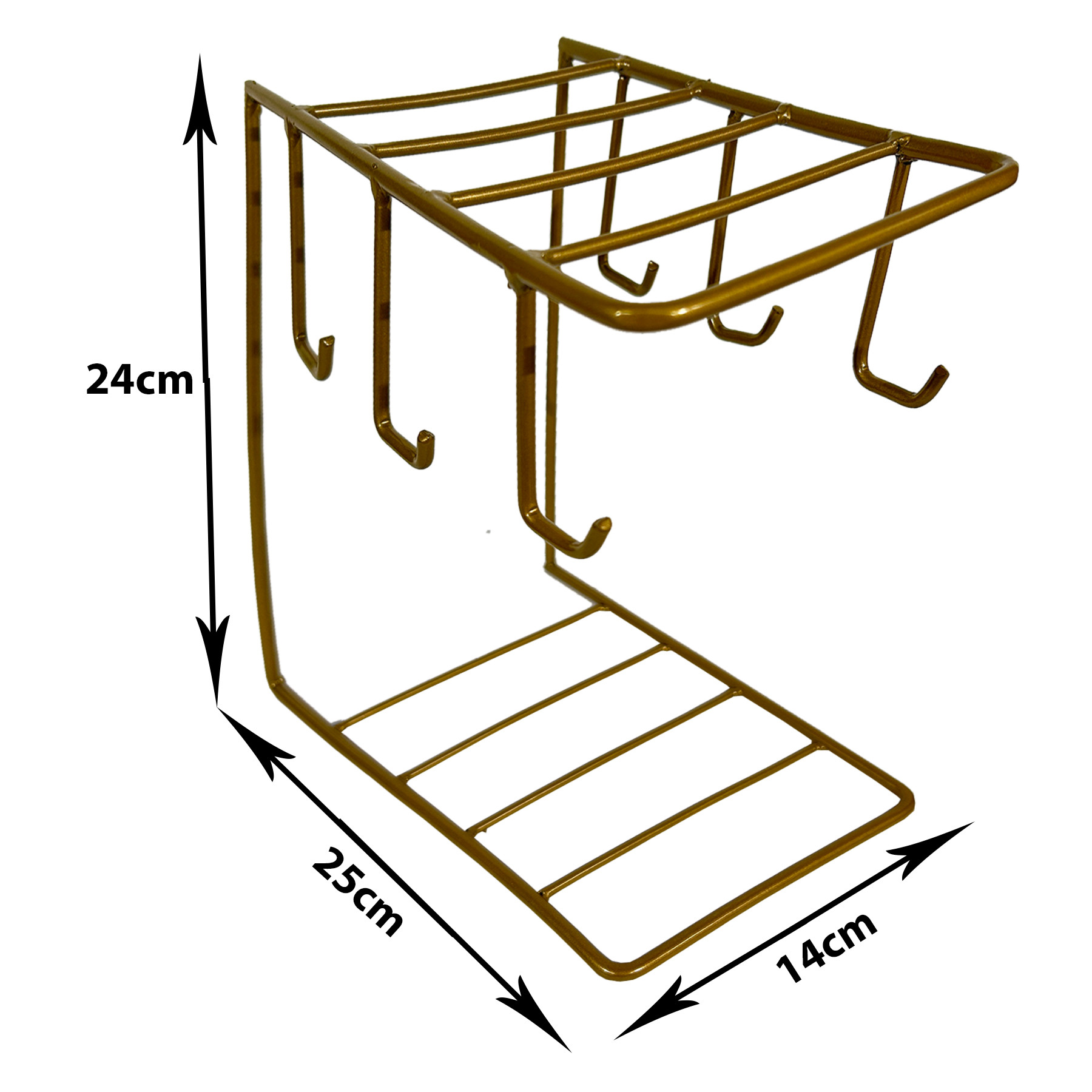 Kuber Industries Kitchen Stand | Cup & Plate Stand For Kitchen | Coffee And Tea Mug Holder | Plate Stand for Kitchen with 6 Hooks | Organizer for Kitchen | Stand Hanger | Gold