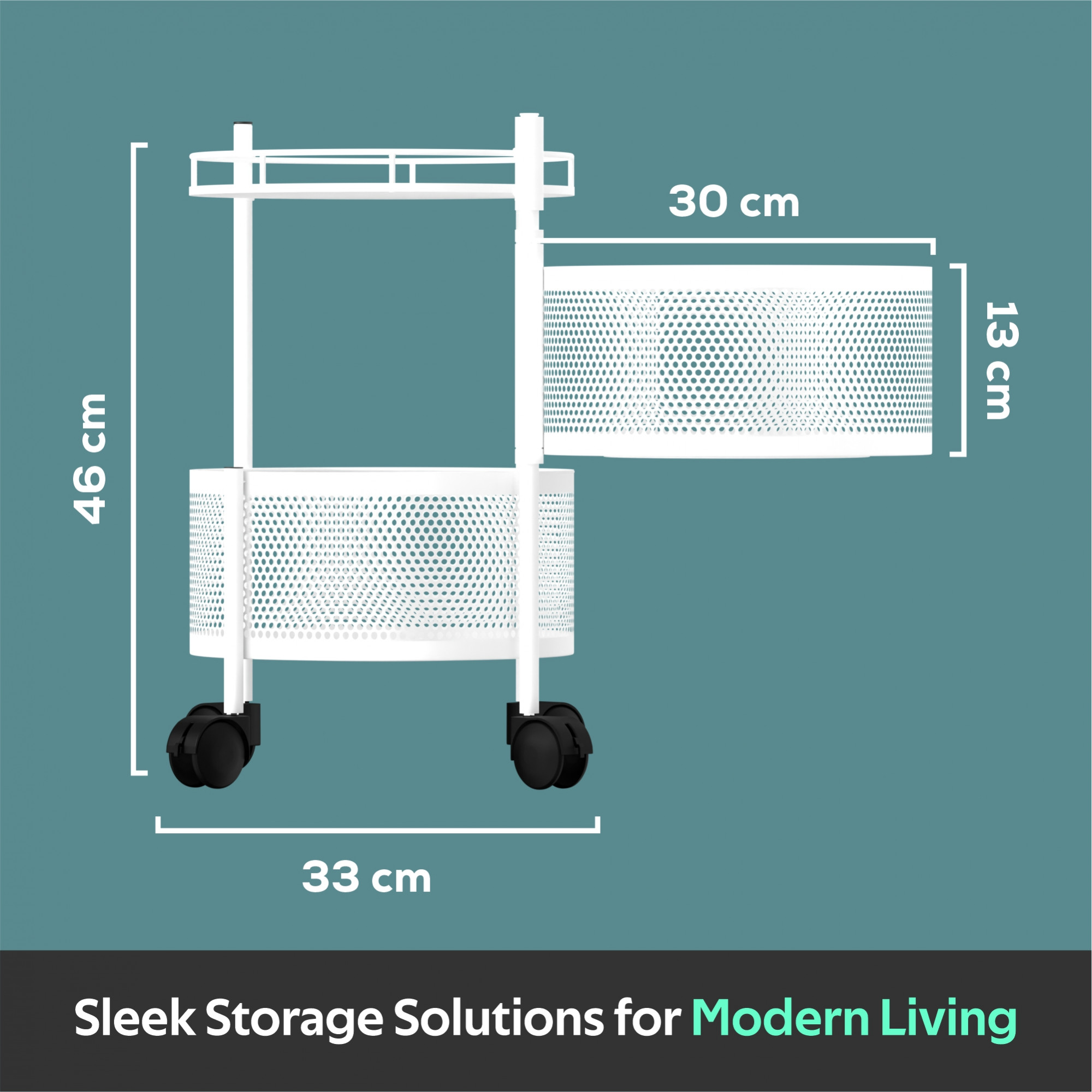 Kuber Industries Kitchen Storage Rack  2-Tier Rotating Vegetable Rack  Round Multipurpose Storage Trolley with Wheels  Metal Fruit Rack  White