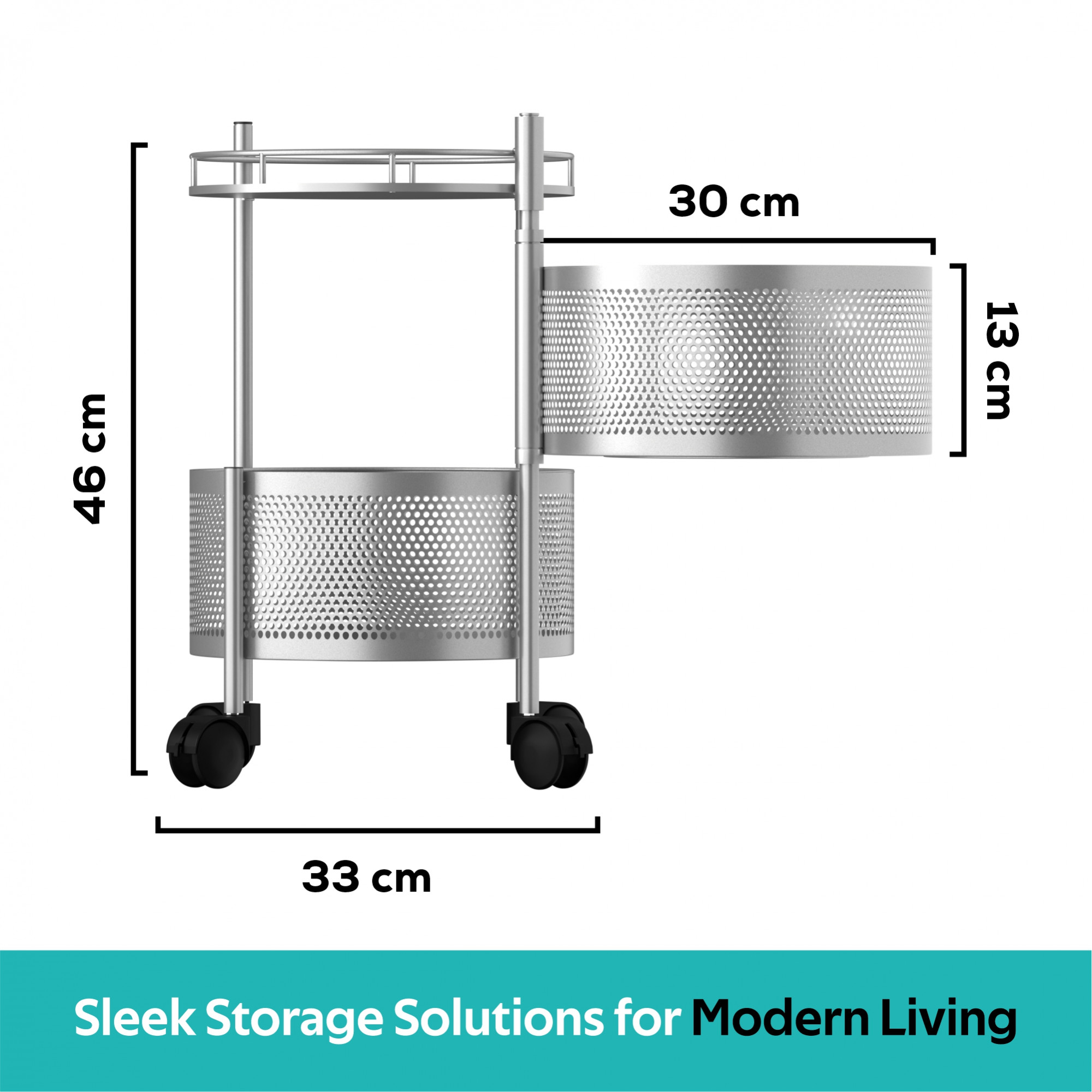 Kuber Industries Kitchen Storage Rack  2-Tier Rotating Vegetable Rack  Round Multipurpose Storage Trolley with Wheels  Metal Fruit Rack  Silver
