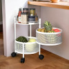 Kitchen Storage Rack | 2-Tier Rotating Vegetable Rack | Round Multipurpose Storage Trolley with Wheels | Metal Fruit Rack | White