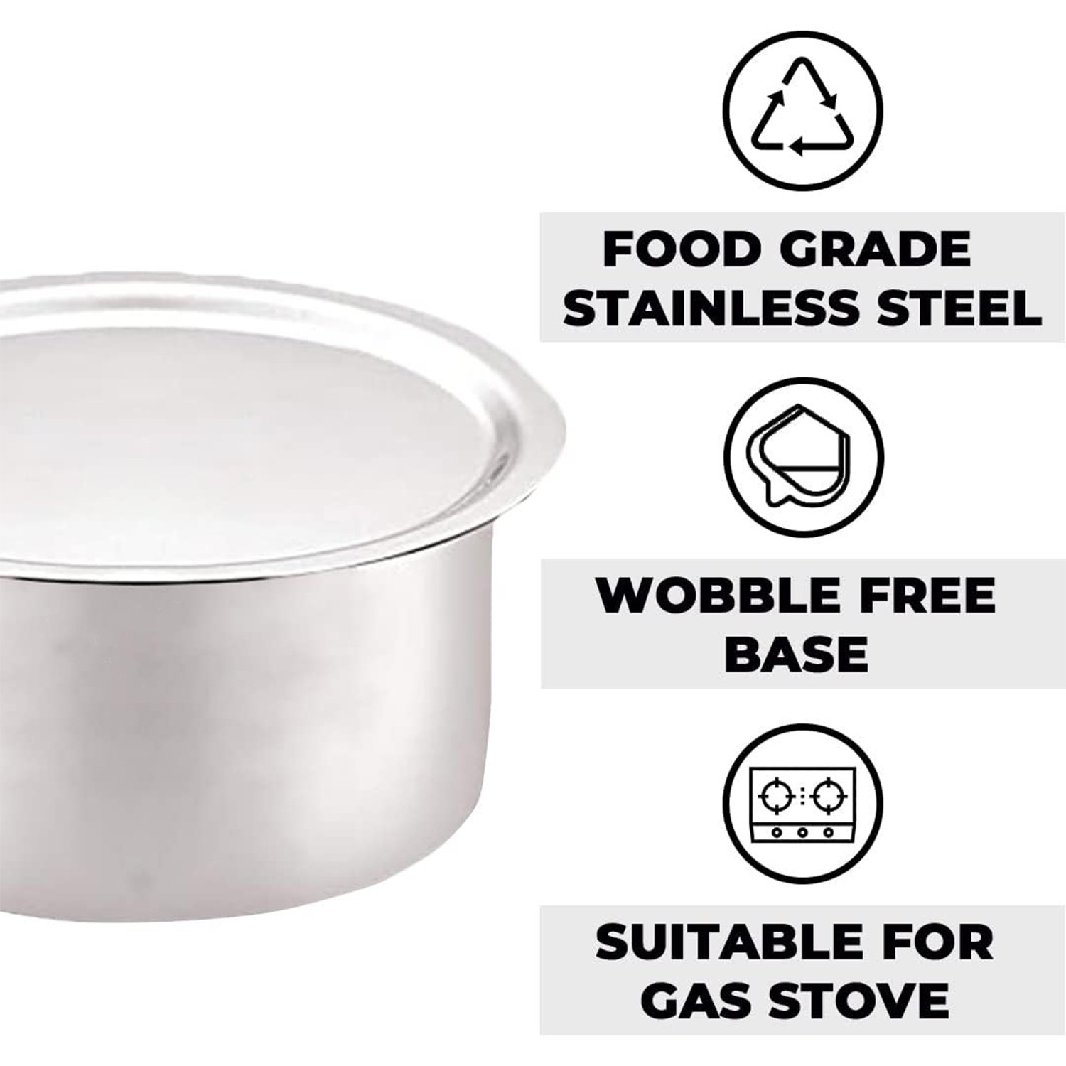 Kuber Industries Kitchen Tope Combo Set | Hard Anodized Patila with Lid | Non Stick Tope Set | Stove & Induction Cookware Combo Set | 800 ML|1000 ML|1400 ML|1900 ML|2400 ML | Set of 5 | Silver