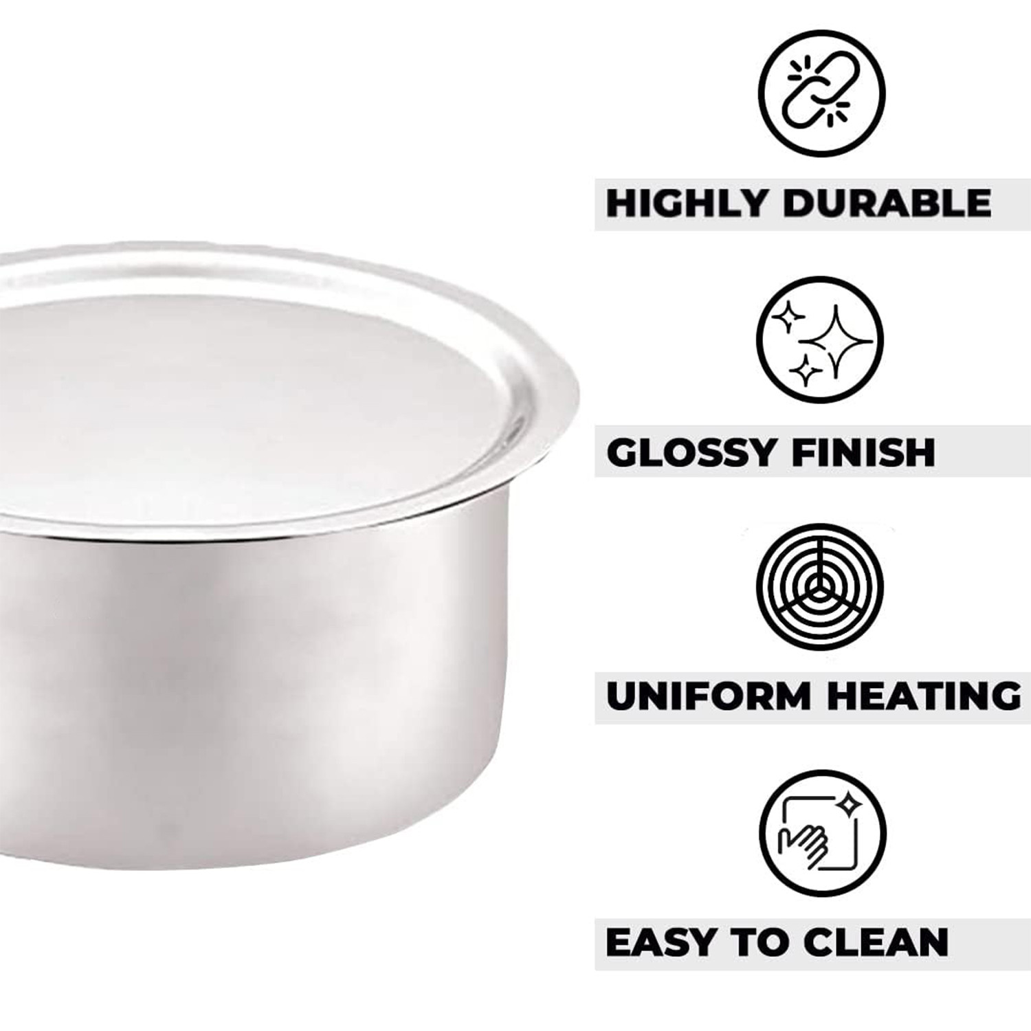Kuber Industries Kitchen Tope Combo Set | Hard Anodized Patila with Lid | Non Stick Tope Set | Stove & Induction Cookware Combo Set | 800 ML|1000 ML|1400 ML|1900 ML|2400 ML | Set of 5 | Silver