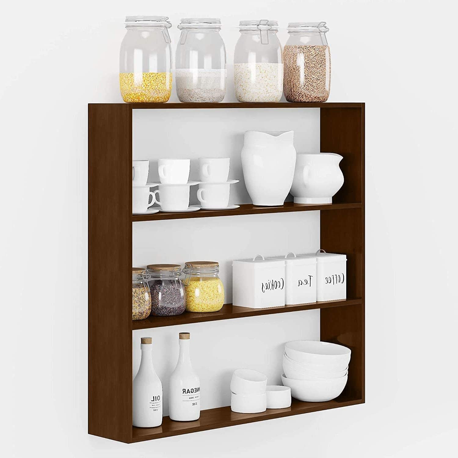 Kuber Industries Kitchen Wall Shelf|Wooden Handicraft Wall Mounted 3 Shelves for Kitchen|Multipurpose Storage Wall Shelf,30