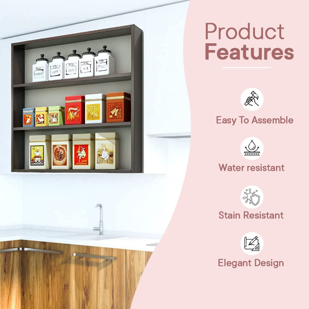 Kuber Industries Kitchen Wall Shelf|Wooden Handicraft Wall Mounted 3 Shelves for Kitchen|Multipurpose Storage Wall Shelf,30