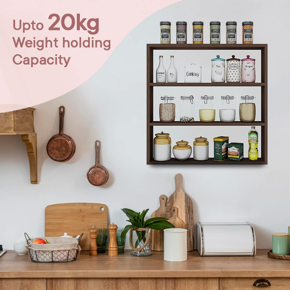 Kuber Industries Kitchen Wall Shelf|Wooden Handicraft Wall Mounted 3 Shelves for Kitchen|Multipurpose Storage Wall Shelf,30