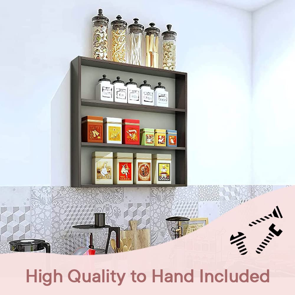 Kuber Industries Kitchen Wall Shelf|Wooden Handicraft Wall Mounted 3 Shelves for Kitchen|Multipurpose Storage Wall Shelf,30