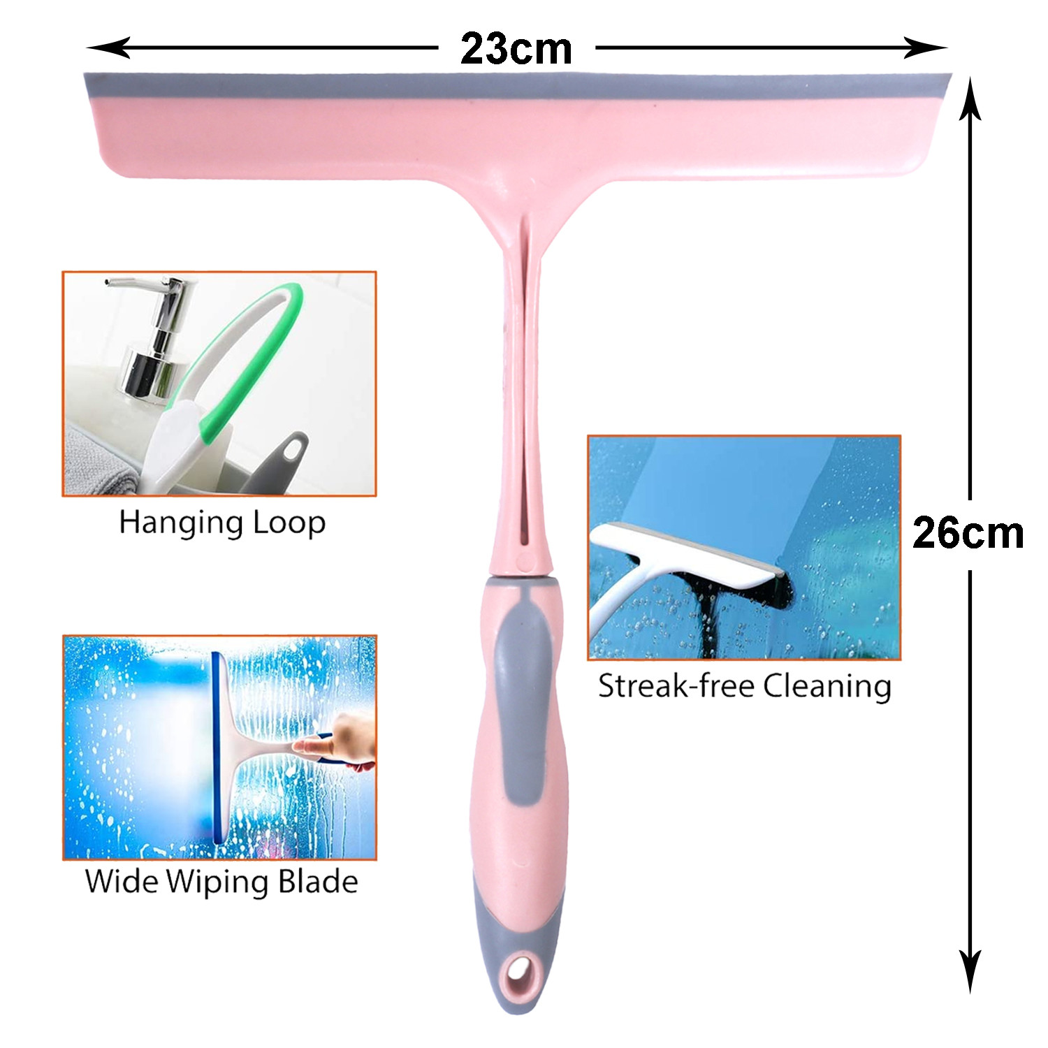 Kuber Industries Kitchen Wiper|Plastic Kitchen Slabs Wiper|Wiper for Cleaning Slabs with Detachable Handle|Ideal For Windows|Glass & Car Windshield (Pink)