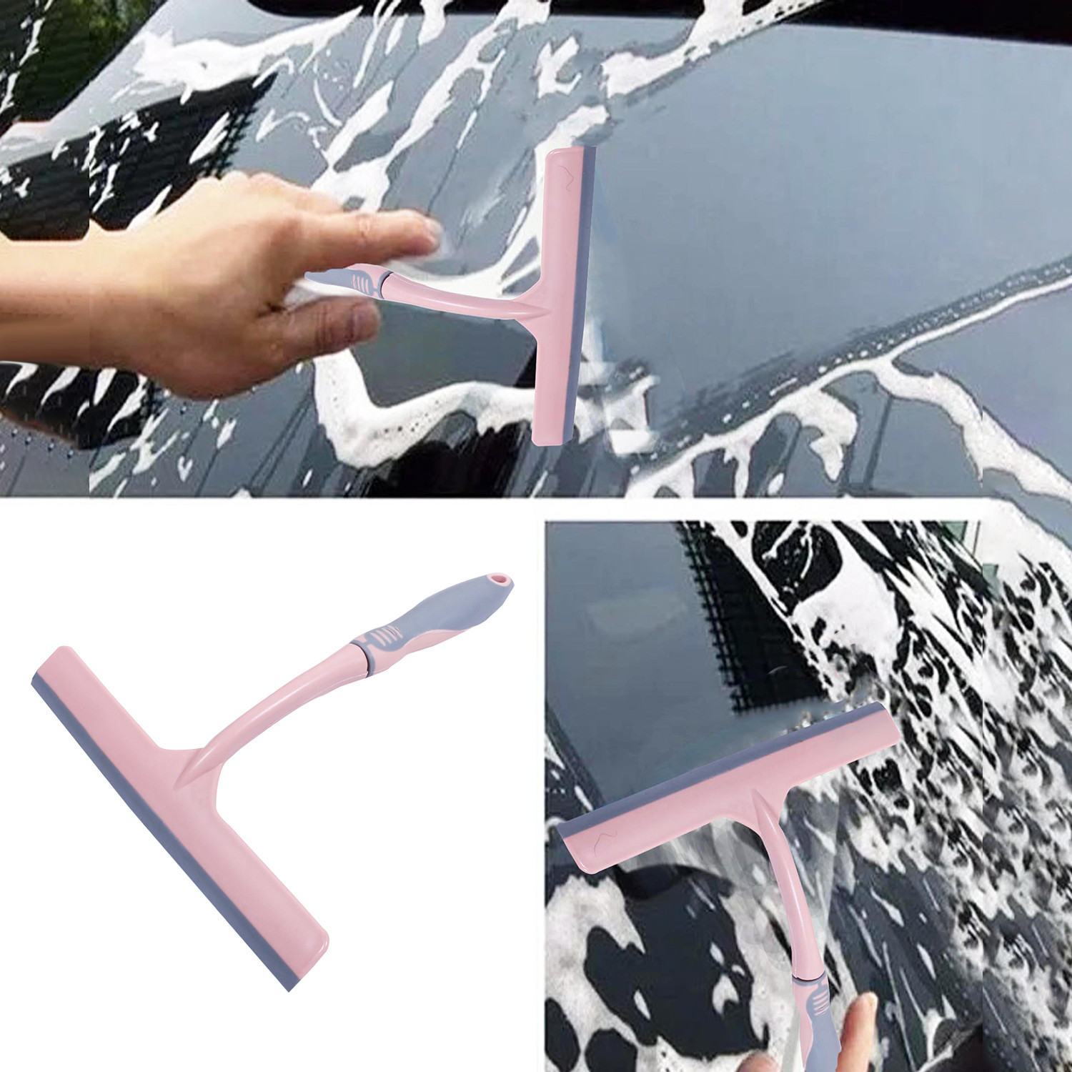 Kuber Industries Kitchen Wiper|Plastic Kitchen Slabs Wiper|Wiper for Cleaning Slabs with Detachable Handle|Ideal For Windows|Glass & Car Windshield (Pink)