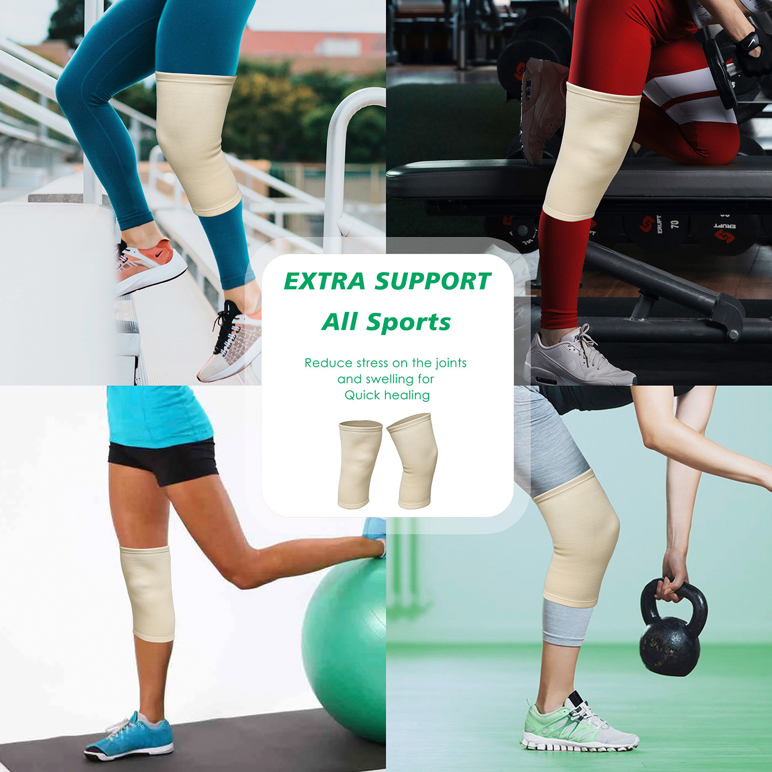 Kuber Industries Knee Cap | Cotton 4 Way Compression Knee Sleeves |Sleeves For Joint Pain | Sleeves For Arthritis Relief | Unisex Knee Wraps | Knee Bands |Size-S|1 Pair|Cream