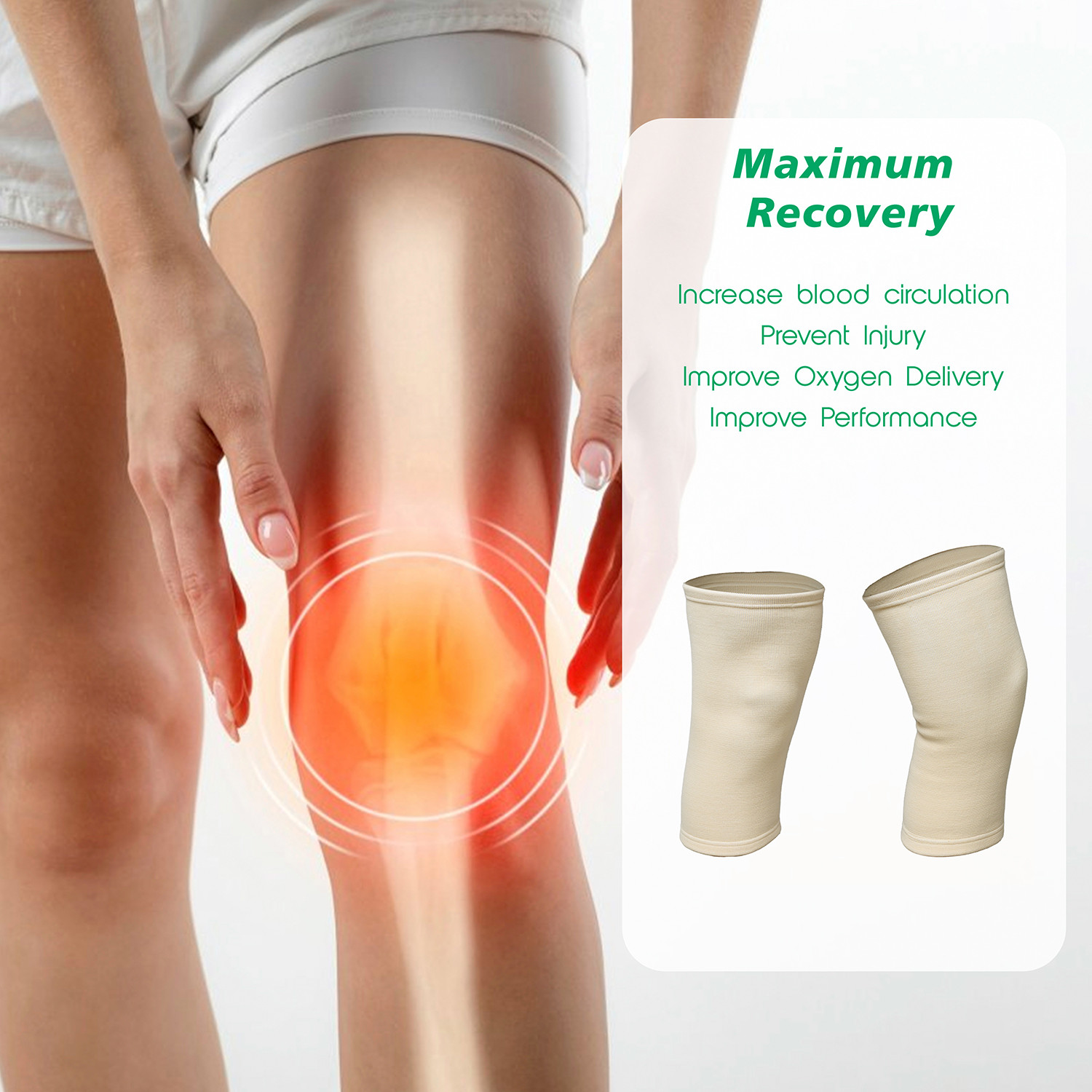 Kuber Industries Knee Cap | Cotton 4 Way Compression Knee Sleeves |Sleeves For Joint Pain | Sleeves For Arthritis Relief | Unisex Knee Wraps | Knee Bands |Size-S|1 Pair|Cream