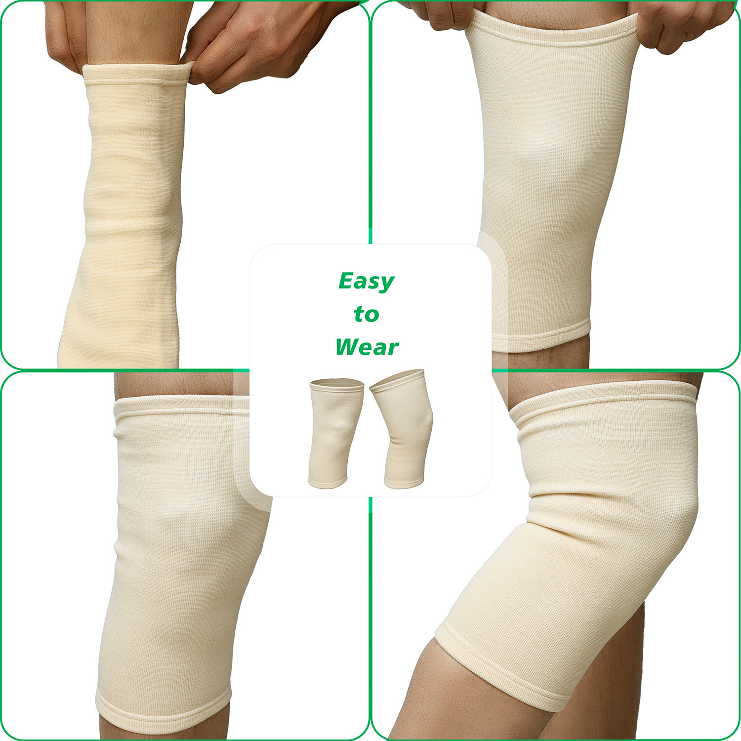 Kuber Industries Knee Cap | Cotton 4 Way Compression Knee Sleeves |Sleeves For Joint Pain | Sleeves For Arthritis Relief | Unisex Knee Wraps | Knee Bands |Size-M|1 Pair|Cream