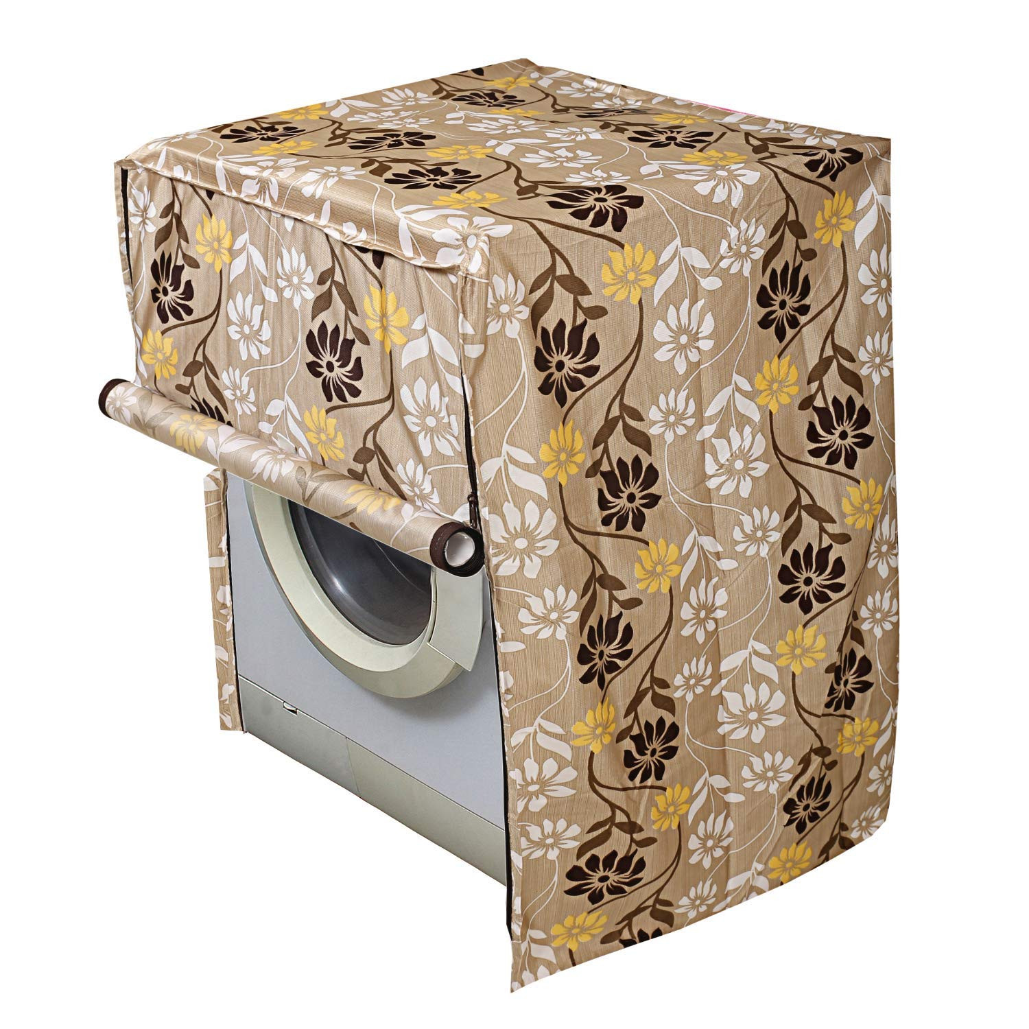 Kuber Industries Knitting Zig Zag Design Cotton Front Load Fully Automatic Washing Machine Cover - Brown, Standard (CTKTC05194)
