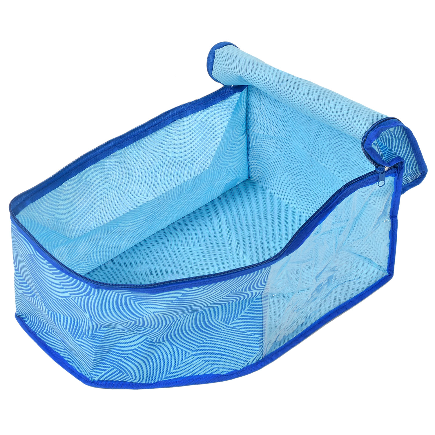 Kuber Industries Lahariya Printed Non-Woven Blouse Cover/Organizer With Front Window- (Blue)-44KM0545