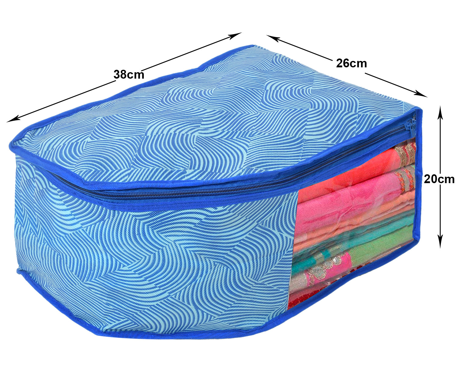 Kuber Industries Lahariya Printed Non-Woven Blouse Cover/Organizer With Front Window- (Blue)-44KM0545