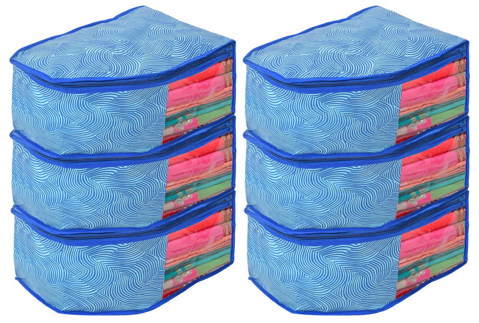 Kuber Industries Lahariya Printed Non-Woven Blouse Cover/Organizer With Front Window- (Blue)-44KM0545