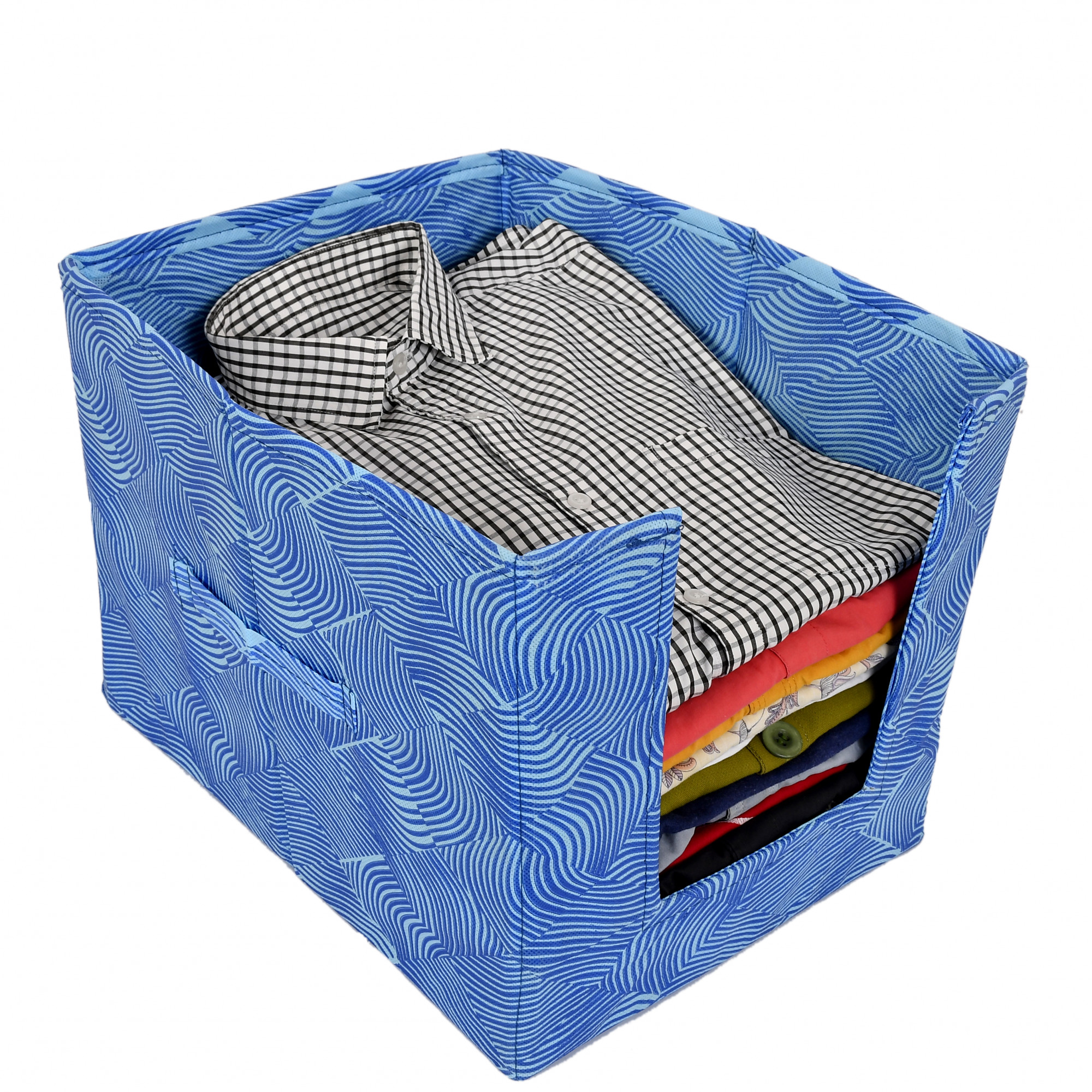 Kuber Industries Laheriya Print Non Woven Shirt Stacker/Shirt Organizer Wardrobe Organizer (Blue)-KUBMART1628