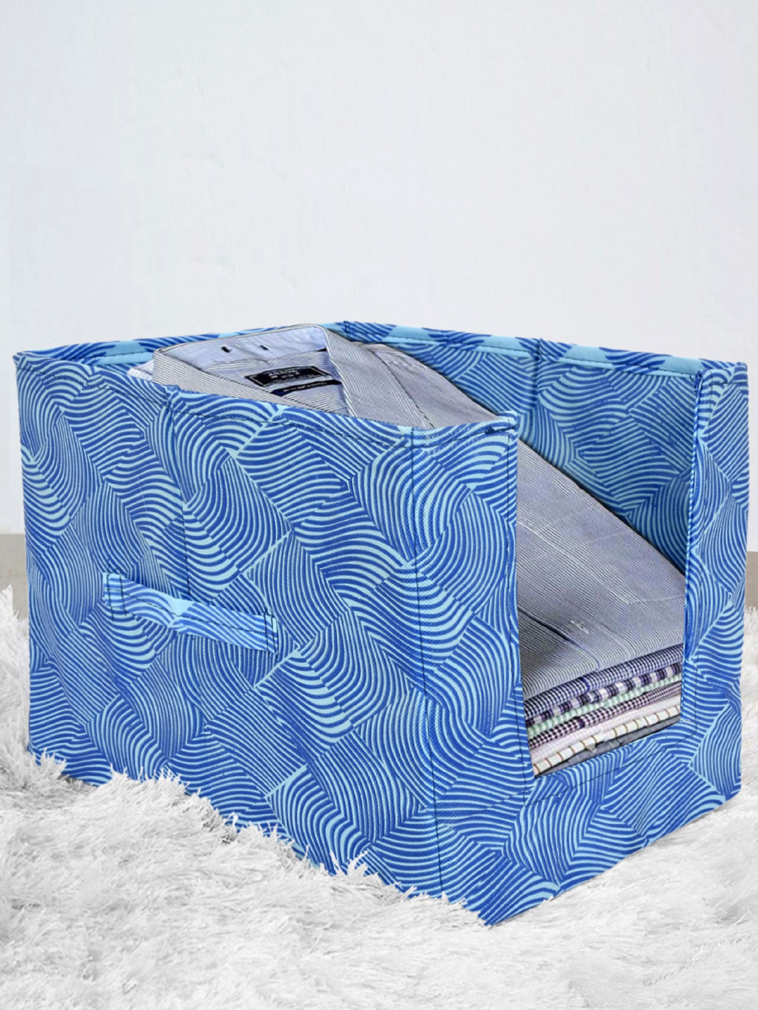 Kuber Industries Laheriya Print Non Woven Shirt Stacker/Shirt Organizer Wardrobe Organizer (Blue)-KUBMART1628