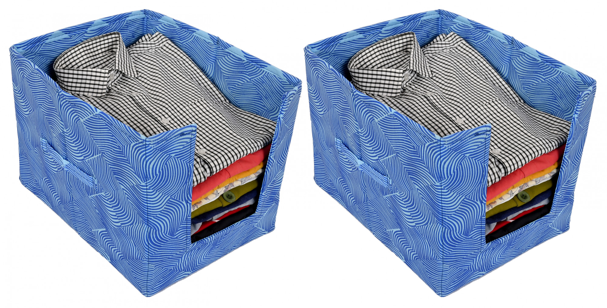 Kuber Industries Laheriya Print Non Woven Shirt Stacker/Shirt Organizer Wardrobe Organizer (Blue)-KUBMART1628