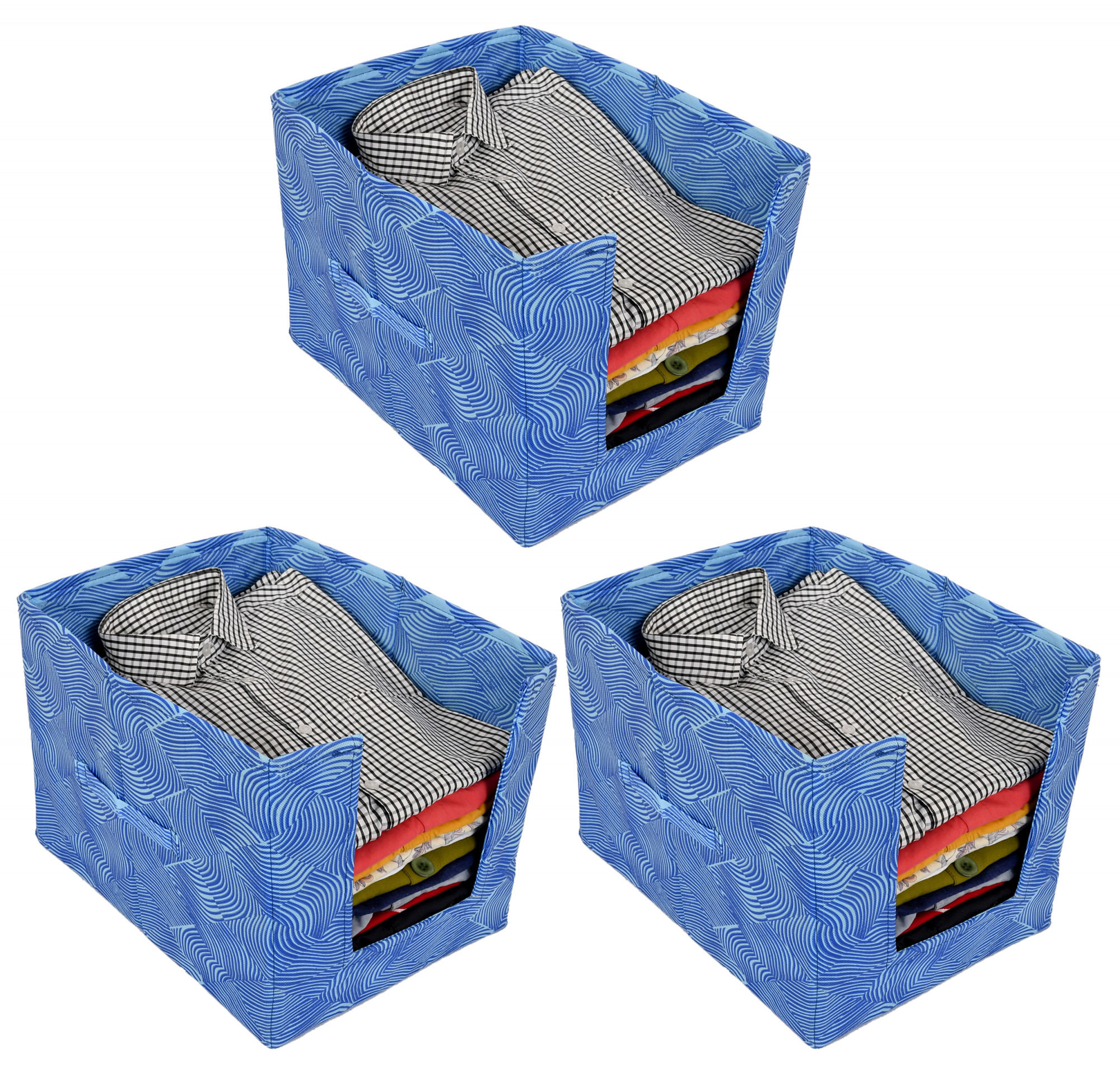Kuber Industries Laheriya Print Non Woven Shirt Stacker/Shirt Organizer Wardrobe Organizer (Blue)-KUBMART1628