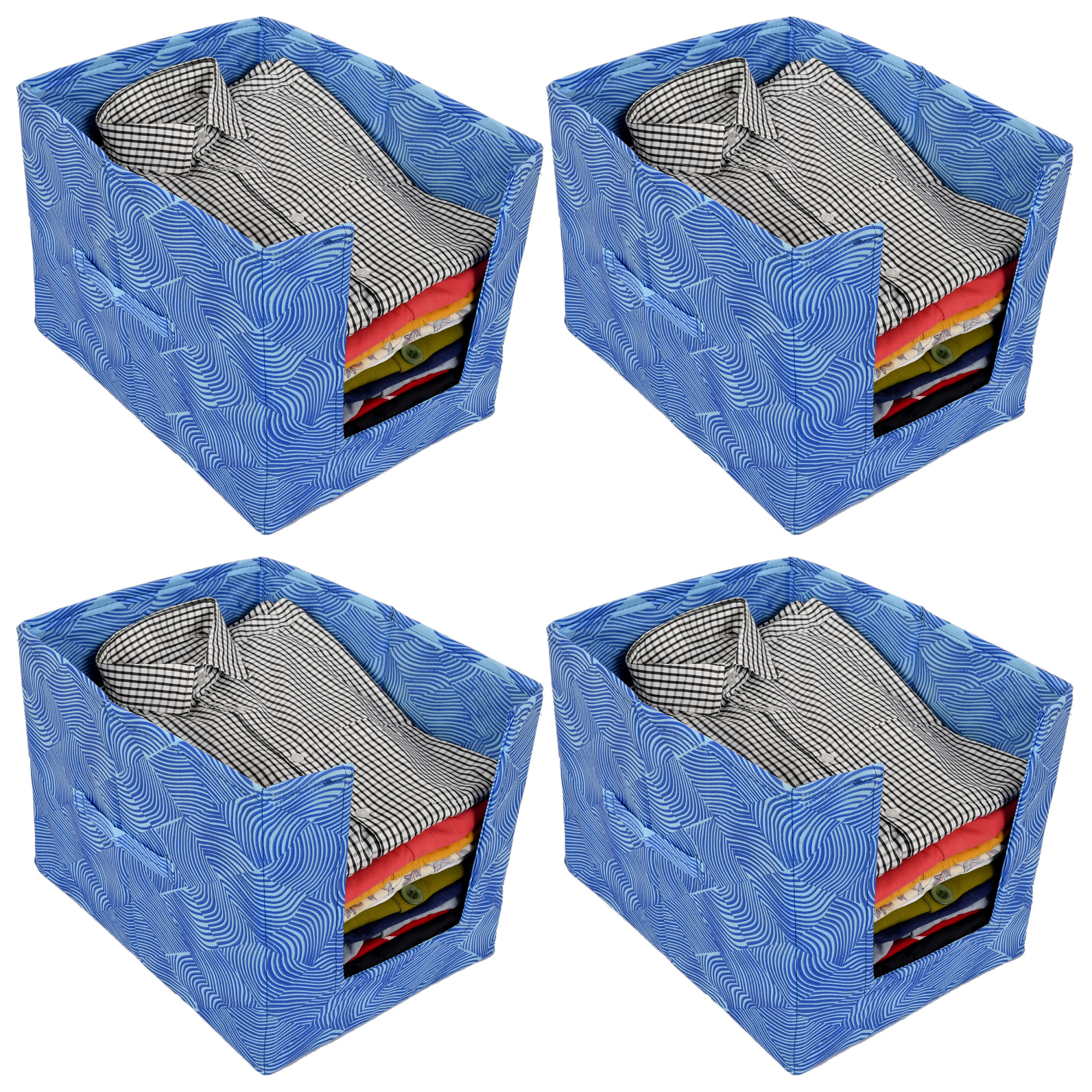 Kuber Industries Laheriya Print Non Woven Shirt Stacker/Shirt Organizer Wardrobe Organizer (Blue)-KUBMART1628