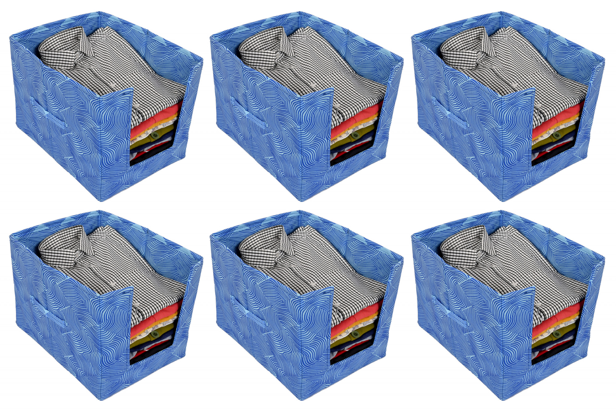 Kuber Industries Laheriya Print Non Woven Shirt Stacker/Shirt Organizer Wardrobe Organizer (Blue)-KUBMART1628