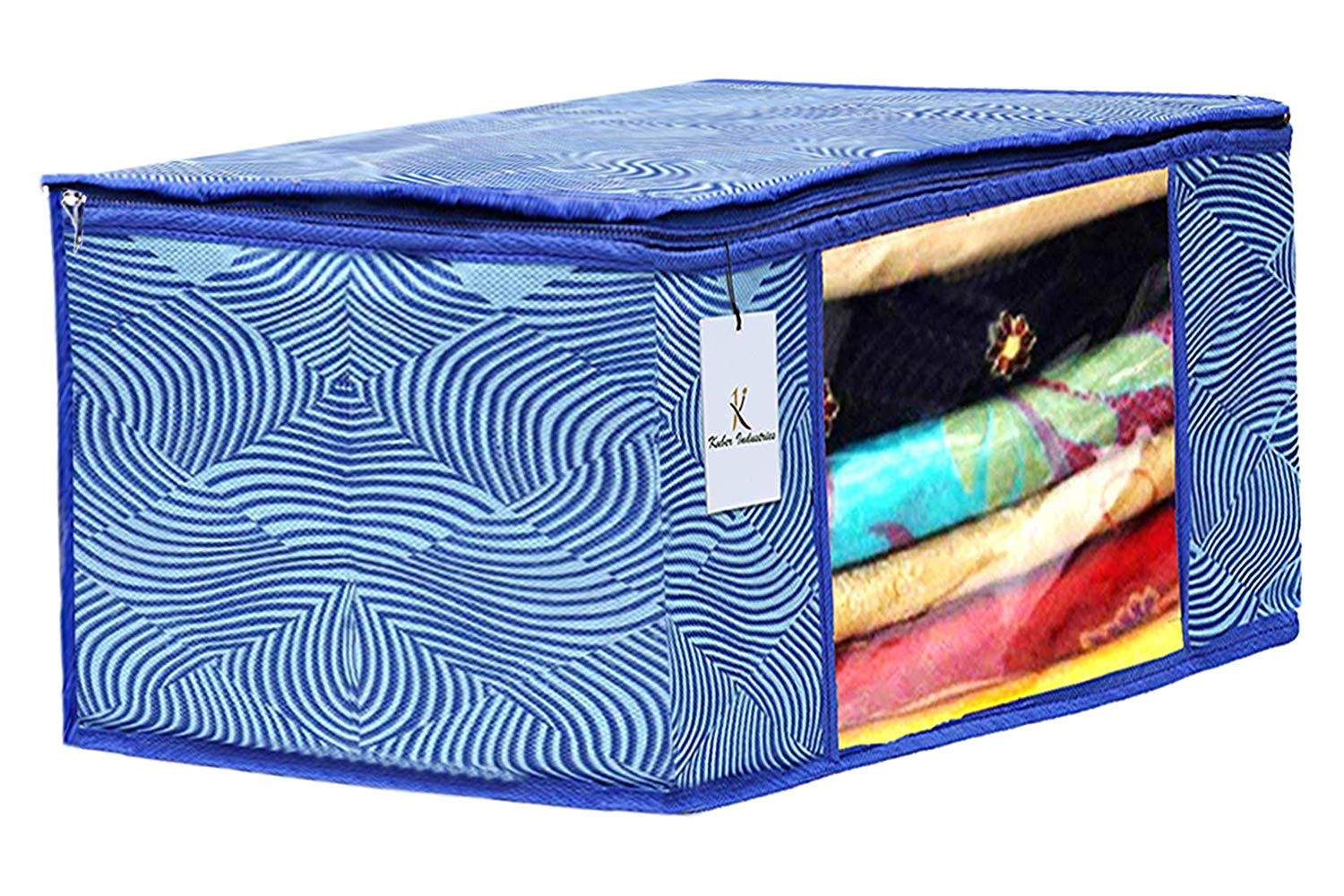 Kuber Industries Laheriya Printed Non Woven Saree Cover And Underbed Storage Bag, Cloth Organizer For Storage, Blanket Cover Combo Set (Blue) -CTKTC38679