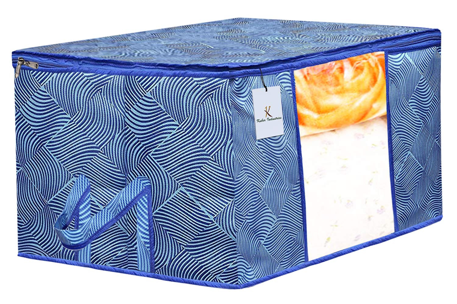 Kuber Industries Laheriya Printed Non Woven Saree Cover And Underbed Storage Bag, Cloth Organizer For Storage, Blanket Cover Combo Set (Blue) -CTKTC38679