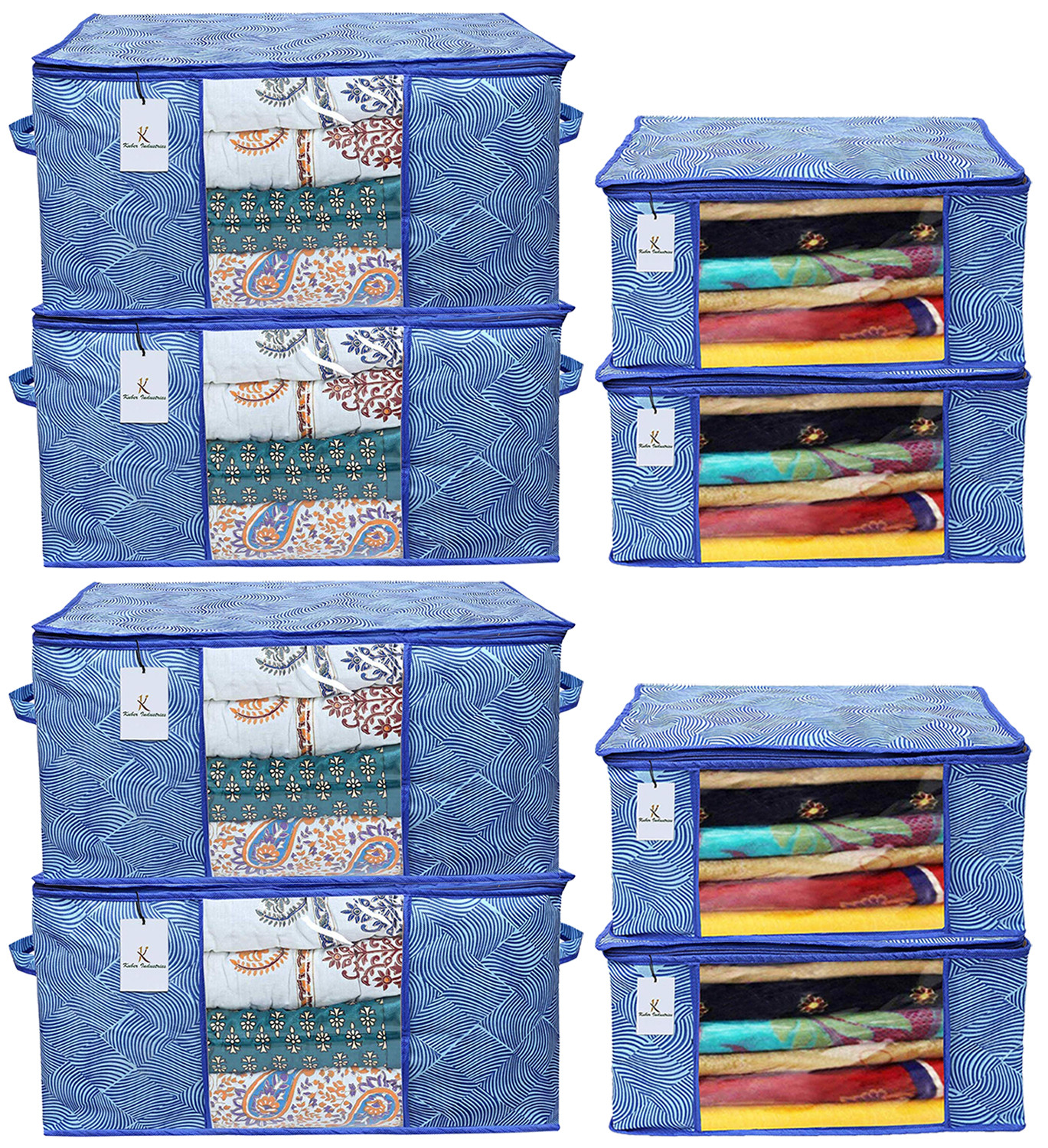 Kuber Industries Laheriya Printed Non Woven Saree Cover And Underbed Storage Bag, Cloth Organizer For Storage, Blanket Cover Combo Set (Blue) -CTKTC38679