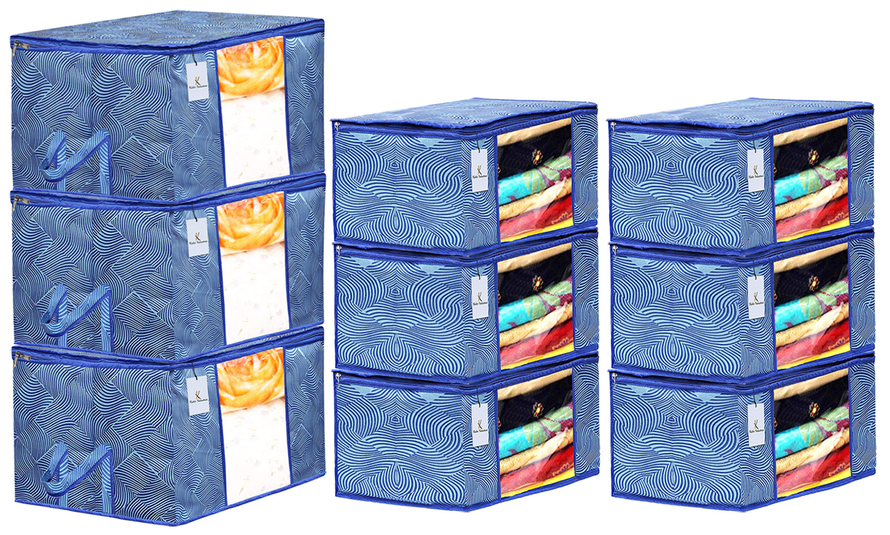 Kuber Industries Laheriya Printed Non Woven Saree Cover And Underbed Storage Bag, Cloth Organizer For Storage, Blanket Cover Combo Set (Blue) -CTKTC38679